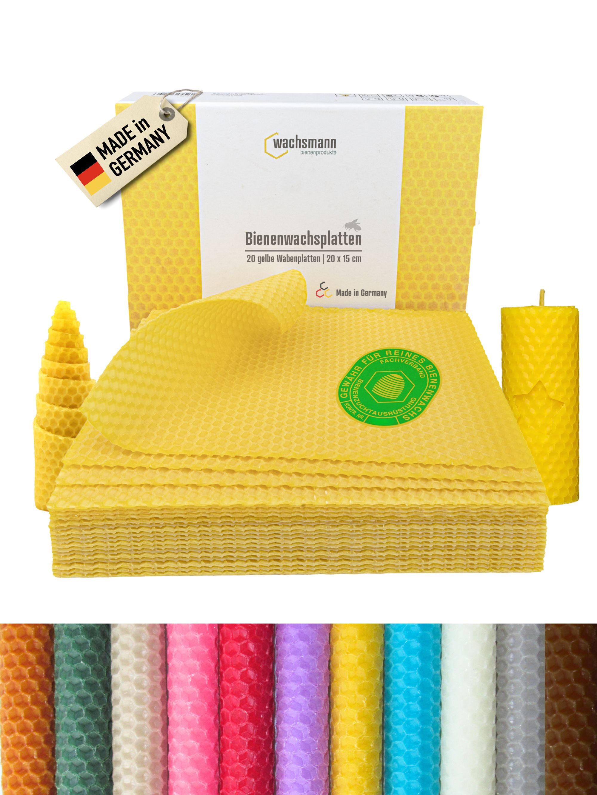 Wachsmann Bienenprodukte Ремеслоaturmaterial Bienenwachsplatten, 20 x 15 cm, 20 Stück, 100% echtes Bienenwachs
