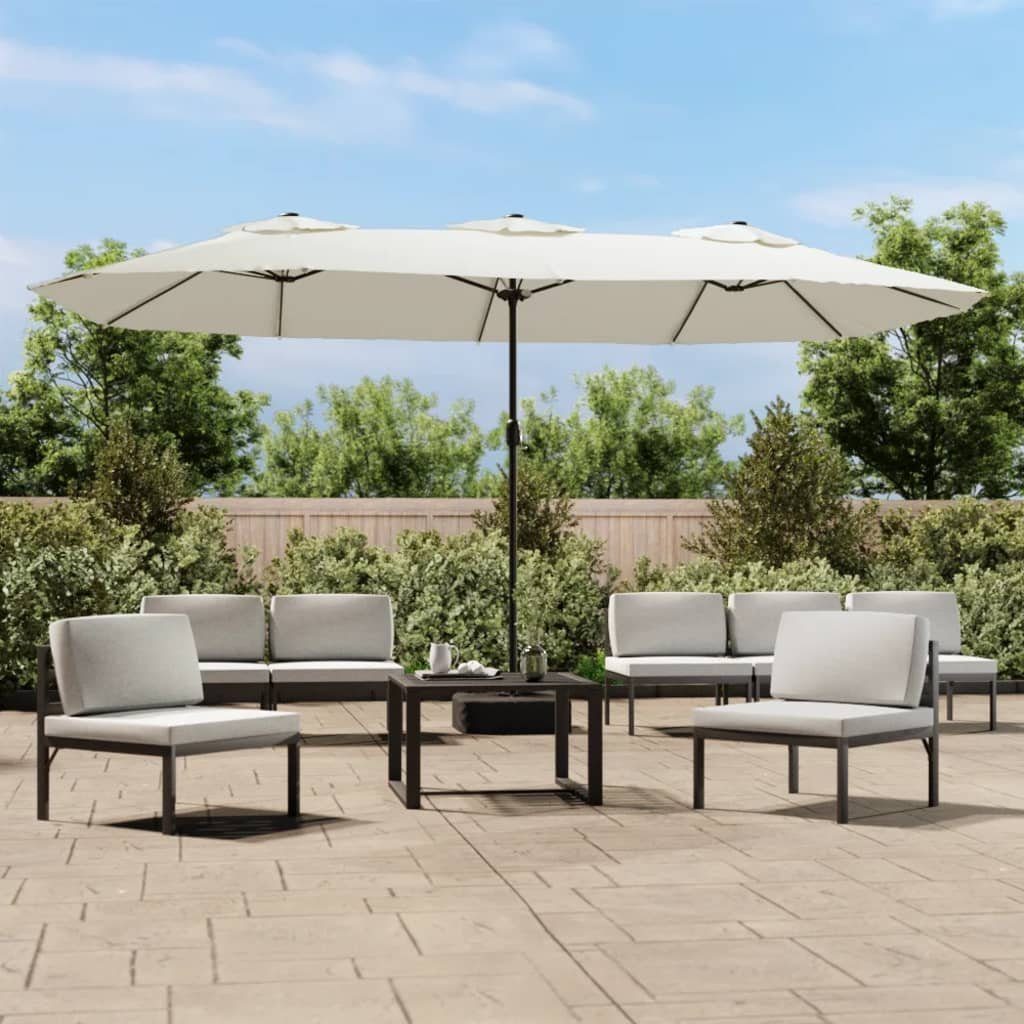 vidaXL Sonnenschirm Doppel-Sonnenschirm mit LED-Leuchten Sandweiß 449x265 cm