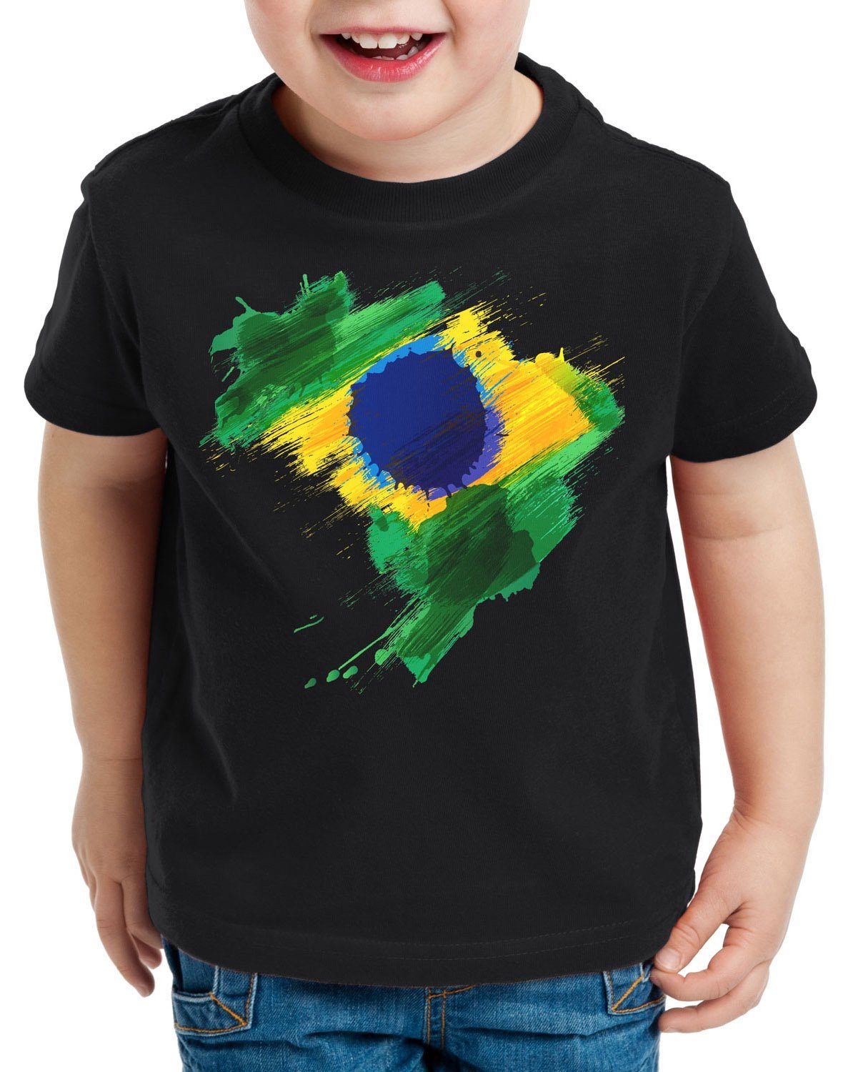 Brasilien Print-Shirt Fahne Sport EM T-Shirt Fußball WM Brazil Flagge Kinder style3