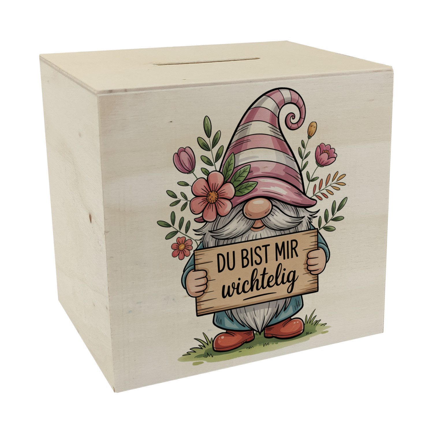 Spardose Du bist mir wichtelig Spardose aus Holz für Pflanzenfreunde und