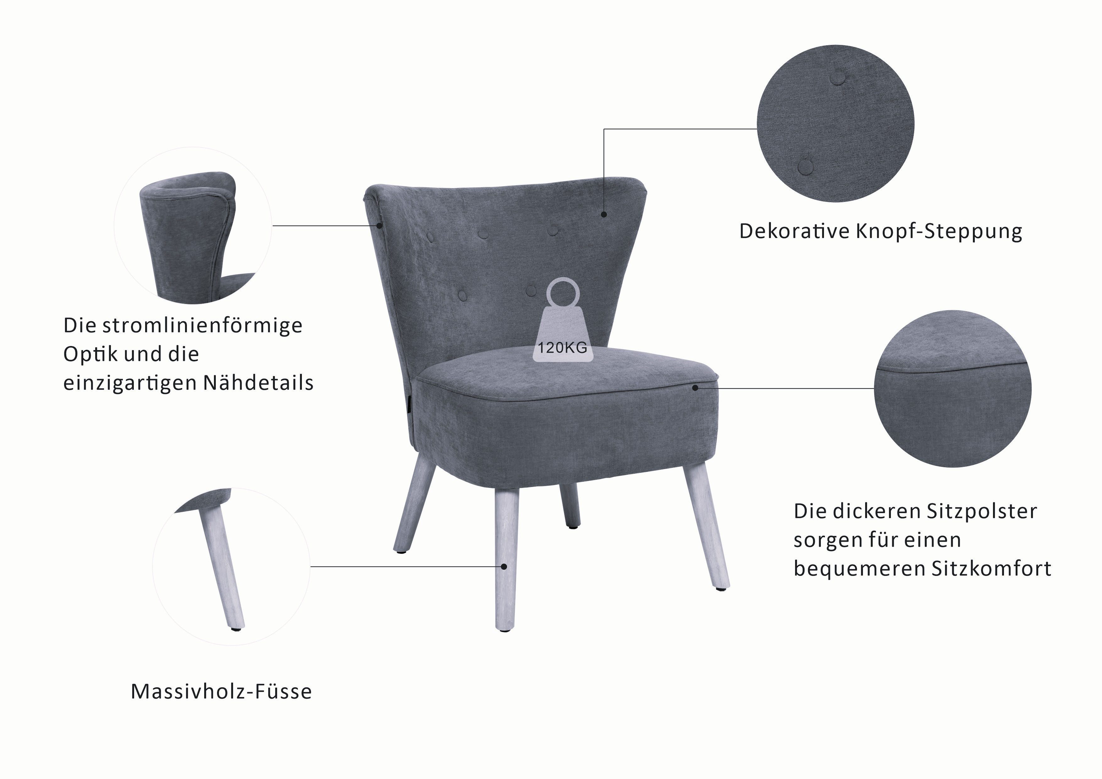 Home affaire Loungesessel JORIEL moderner Ohrensessel mit Knopfsteppung, mit Echtholzfüßen und feinem Struktur-Bezug