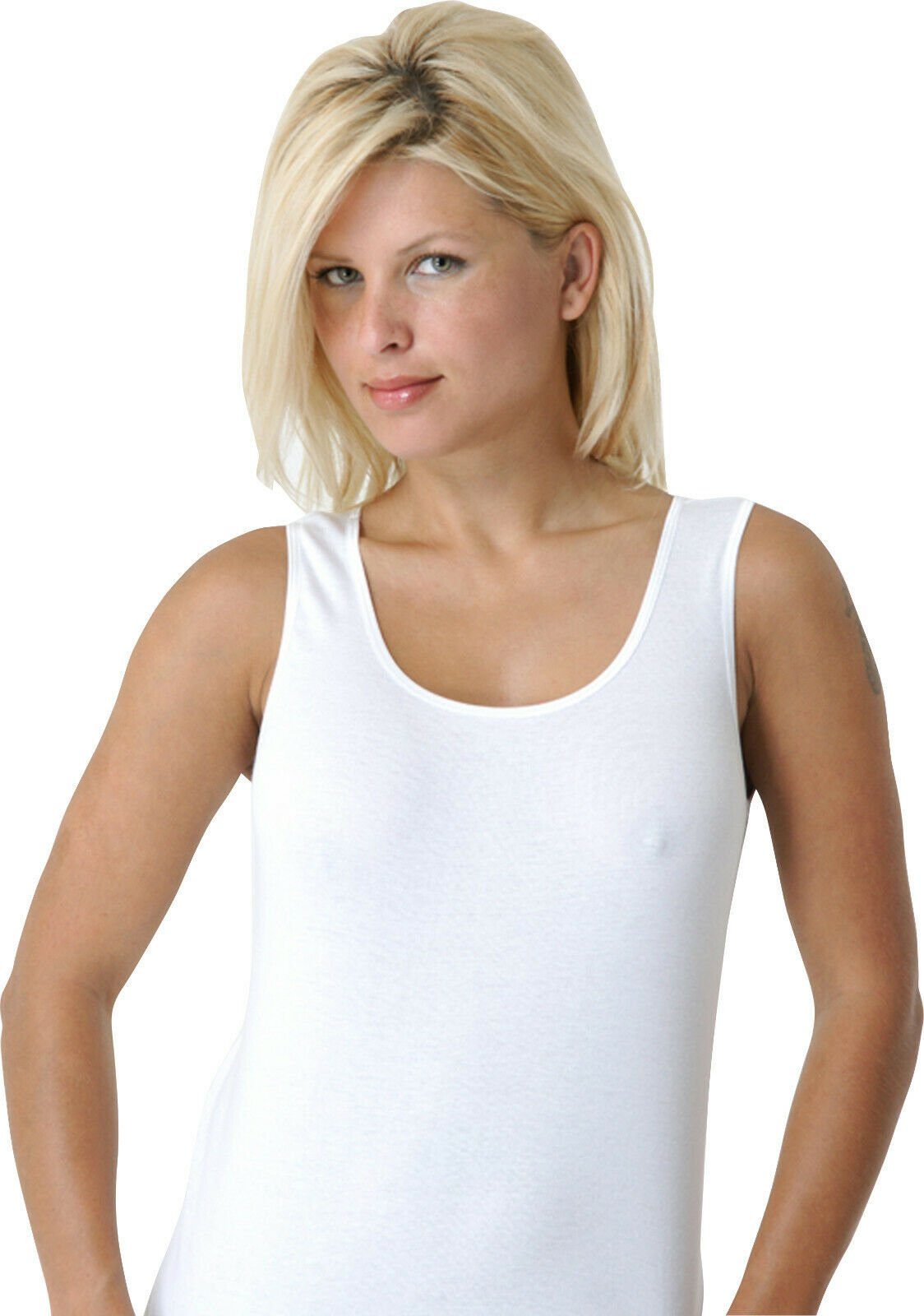 cwonlineshop Unterhemd Tank Top Achselshirt für Damen Tanktop aus weicher Feinripp-Qualität (Spar-Set 4 Stück, 4-St) 100% Baumwolle (A511-12) Weiß | Ärmellose Unterhemden