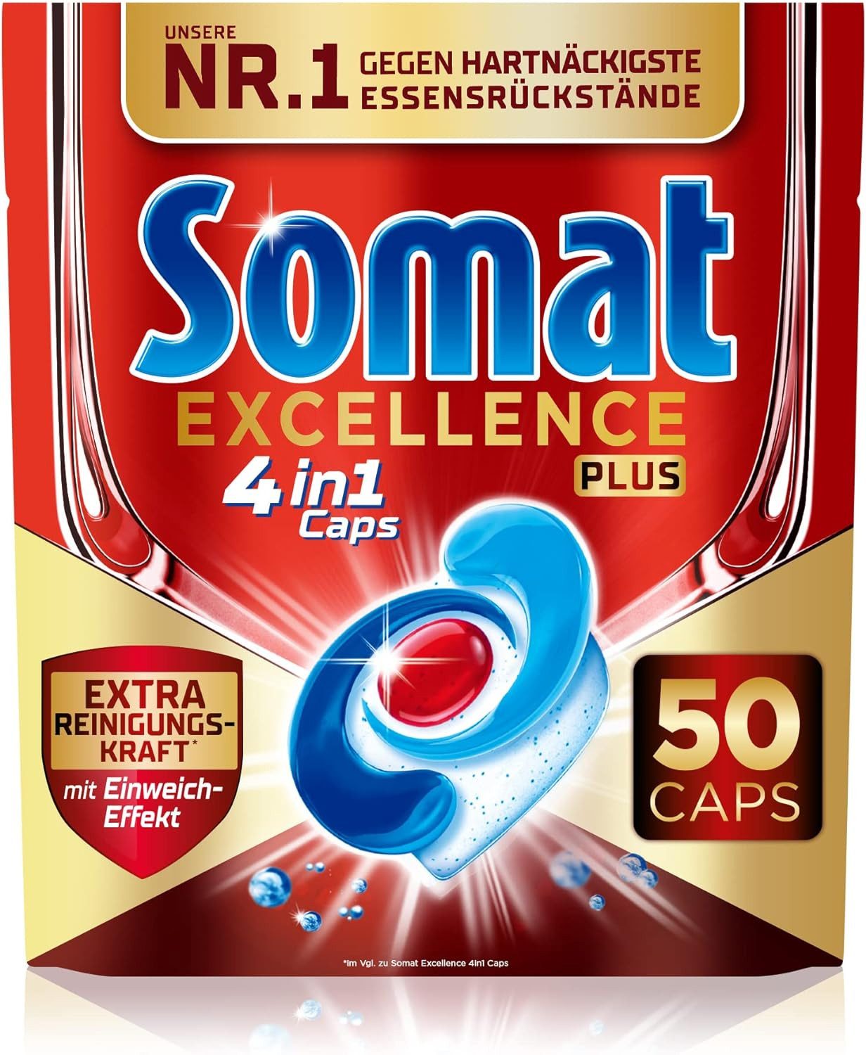 Somat Excellence 4in1 PLUS Spülmaschinentabs (Packung, [50-St. in 100% wasserlöslicher Hülle mit Extra Reinigungskraft und Einweicheffekt, recyclingfähig)