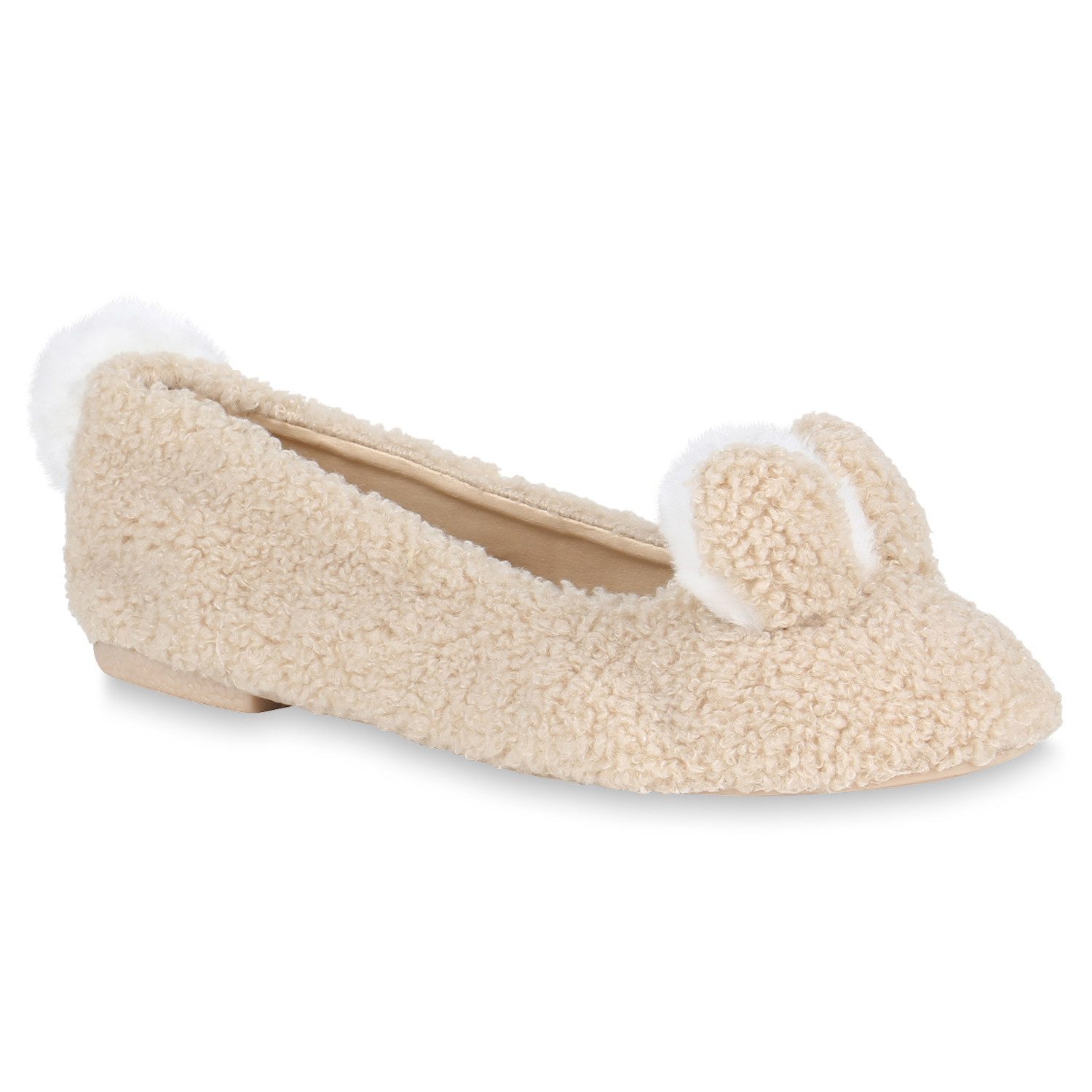 VAN HILL 819088 Ballerina Damen Klassische Ballerinas Kunstpelz Slipper Pom günstig online kaufen