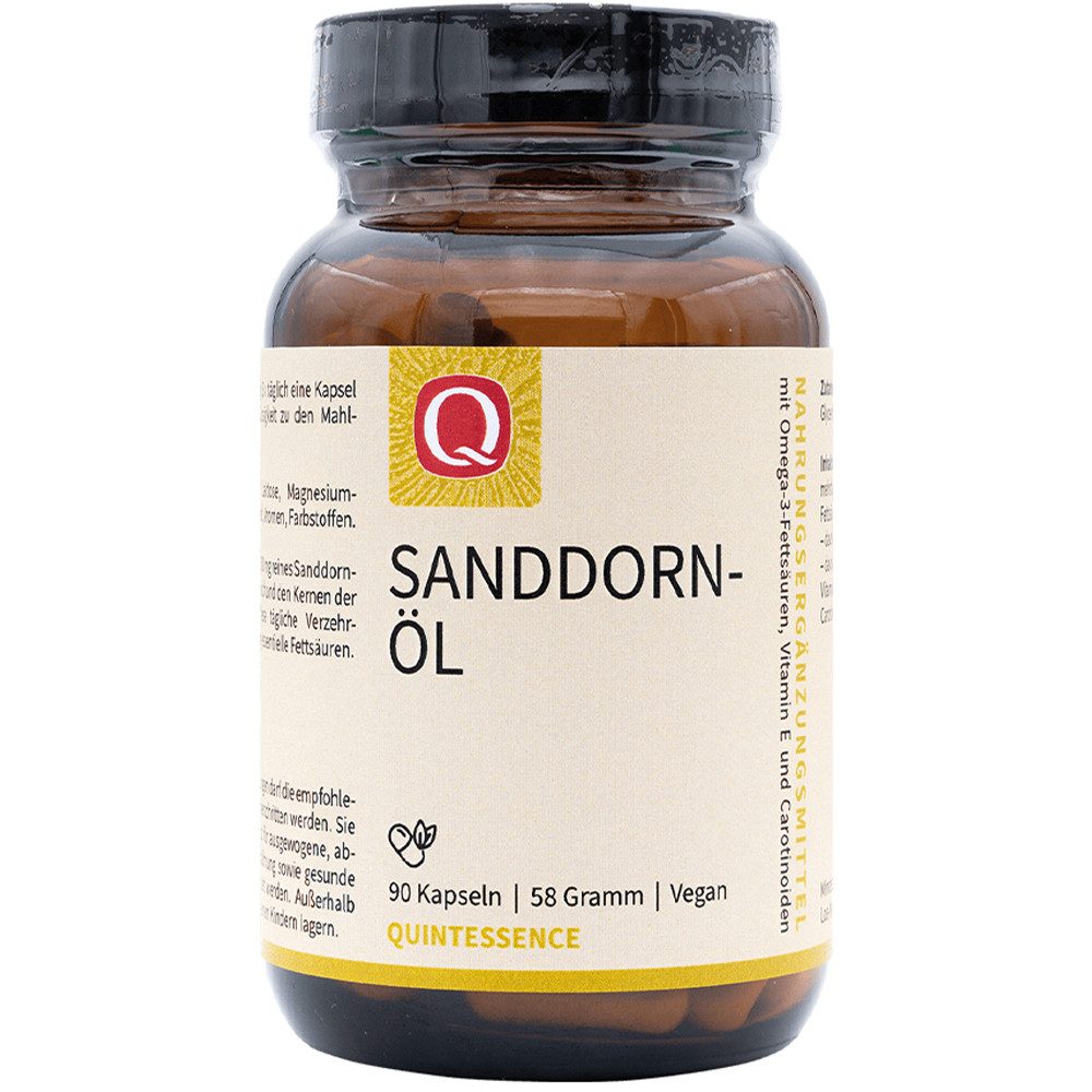 Quintessence Sanddornöl – Naturreines Sanddornöl mit Omega-3, Carotinoiden - 90 Kapseln, 58 g, Hochwertige Premiumqualität -mit Vitamin E - glutenfrei