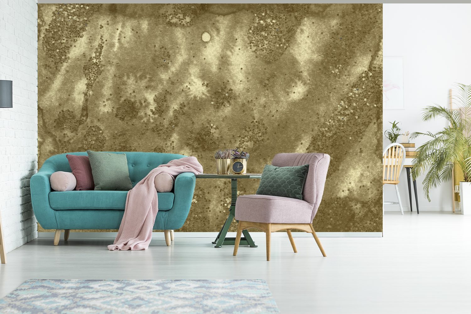 Luxus, Matt, Vinyl Fototapete - Tapete MuchoWow Gold Wallpaper bedruckt, für Wohnzimmer, Farbe - St), (6 Kinderzimmer, Schlafzimmer,