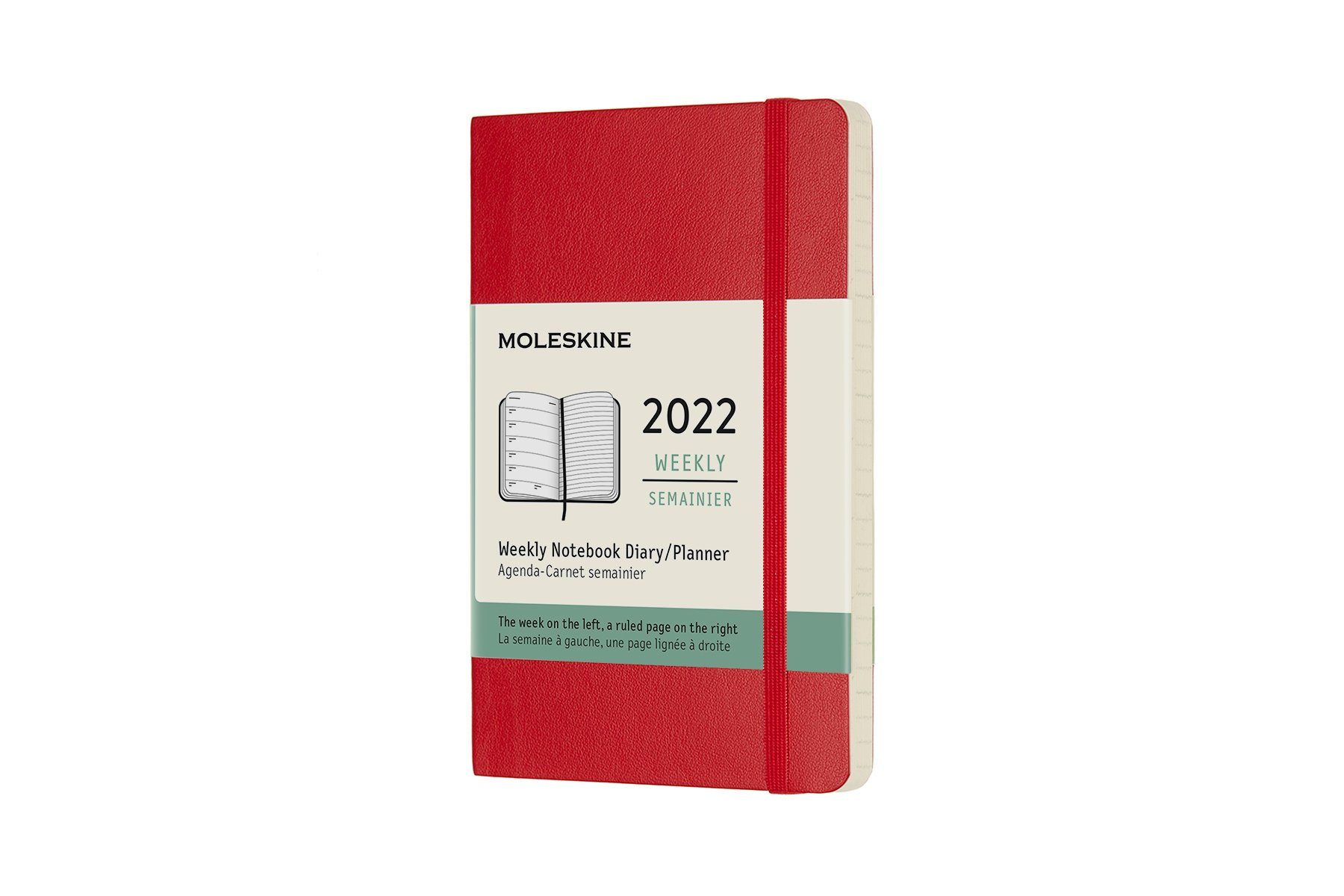 MOLESKINE Buchkalender, 12 Monate Wochen-Notizkalender 2022 - Weicher  Einband - Englischer Kalender - 1 Wo = 1 Seite - rechts linierte Seite