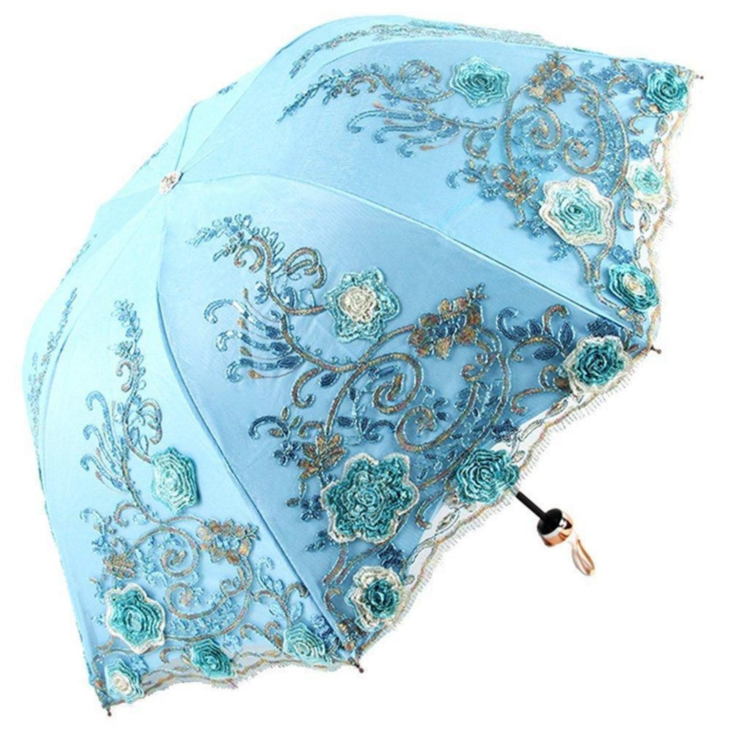 LuxusKollektion Stockregenschirm Vintage Sonnenschirm Spitze blau