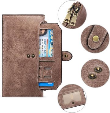 GOIACII Geldbörse Aufbewahrungsbedürfnisse (Große Damen-Geldbörse aus Leder, Damenbrieftasche mit RFID-Schutz), Vielseitige Kreditkartenfächern, Ausweisfenstern,Reißverschlusstaschen