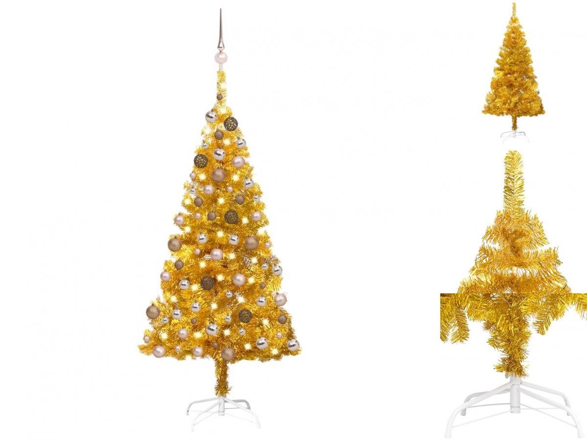vidaXL Künstlicher Weihnachtsbaum Künstlicher Weihnachtsbaum mit LEDs Kugeln Golden 120cm PET