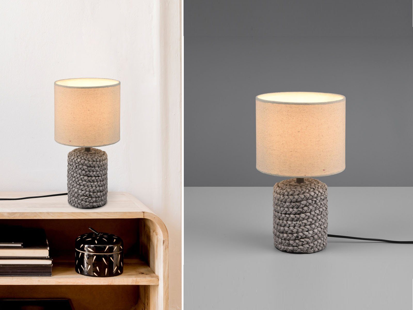 Keramik Stoff Nachttischlampe, kleine Lampenschirm, mit wechselbar, Lampe dimmbar 26cm Dimmfunktion, meineWunschleuchte Warmweiß, LED ausgefallene LED