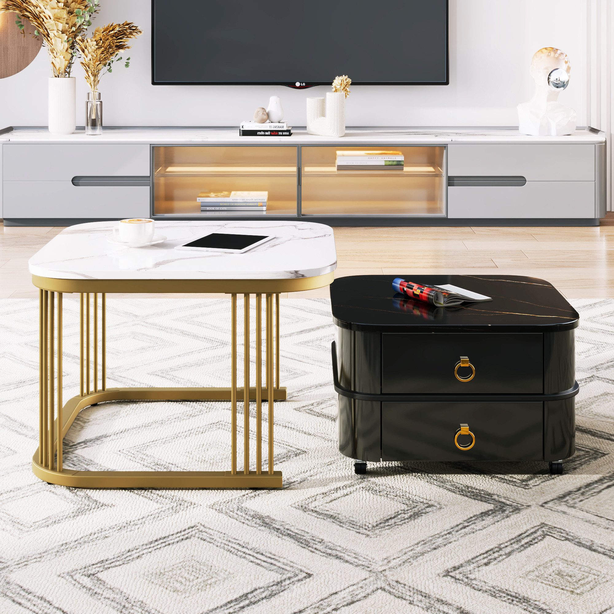 Merax Couchtisch Set mit goldenen Metallrahmen günstig online kaufen