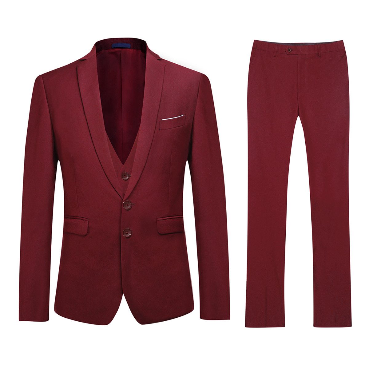 Allthemen Anzug (3 tlg, Sakko & Weste & Hose) Herrenanzug Slim Fit mit 2 Knöpfe für Business