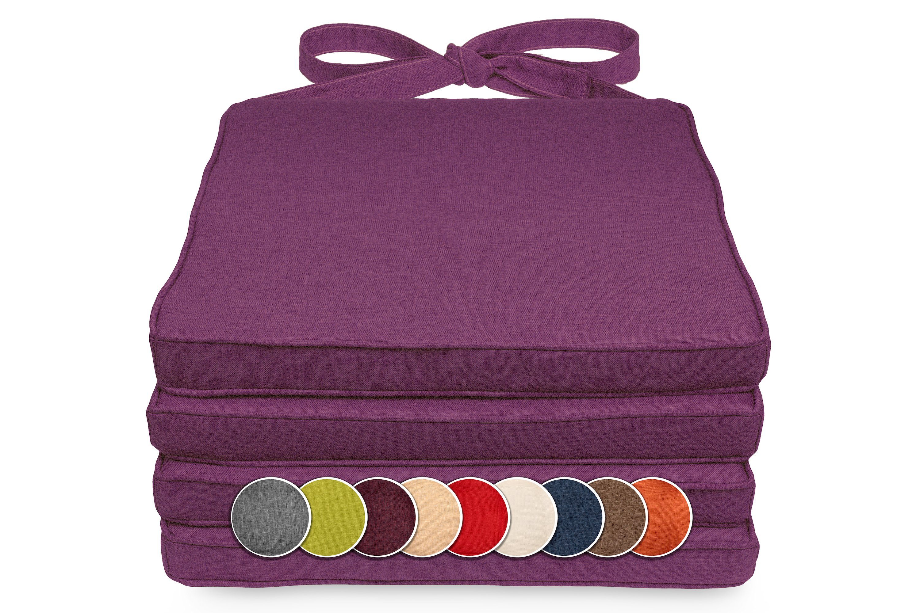 sunnypillow Stuhlkissen 4er Set Stuhlkissen 40 x 45 x 5cm Violett