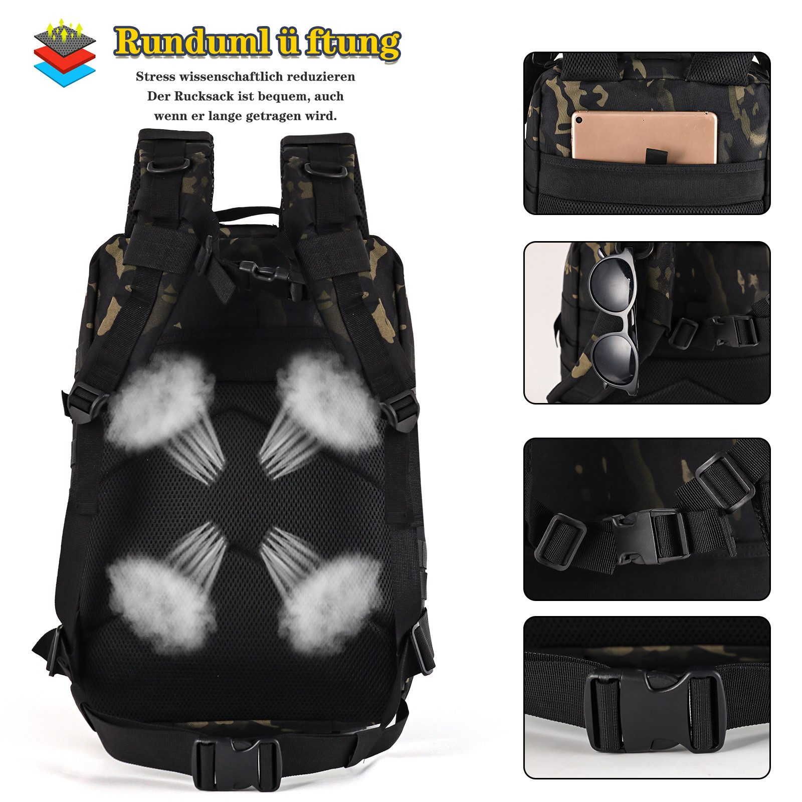 TAN.TOMI Rucksack Taktischer Rucksack 45L Wanderrucksack Militär Rucksack, Für Wandern, Jagd, Trekking und andere Outdooraktivitäten