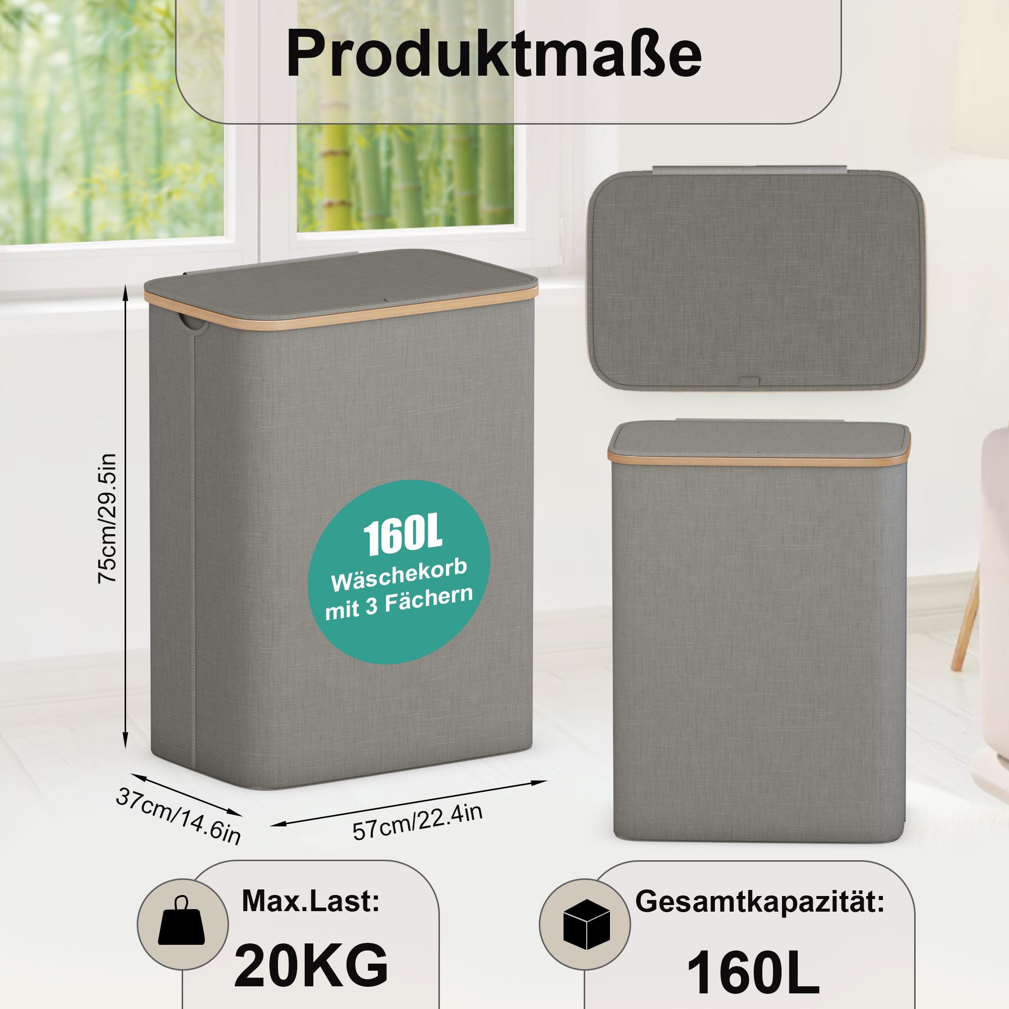 AdelDream Wäschekorb AdelDream 140L160L Wäschekorb mit Deckel