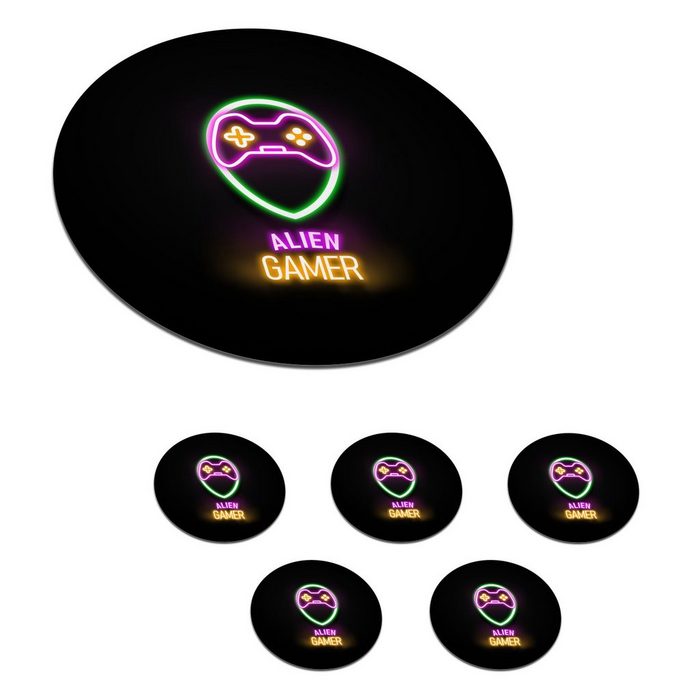 MuchoWow Glasuntersetzer Gaming - Zitate - Neon - Alien-Gamer - Controller Zubehör für Gläser 6-tlg. Getränkeuntersetzer Tassenuntersetzer Korkuntersetzer Tasse Becher