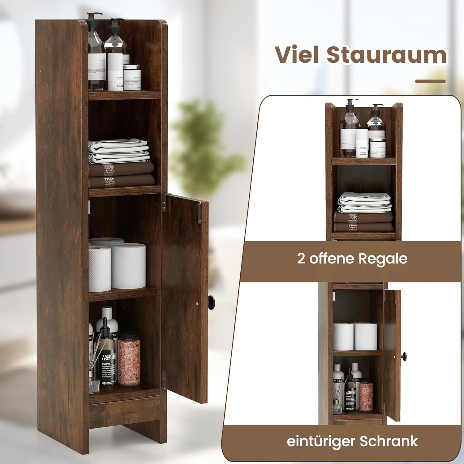 KOMFOTTEU Badregal Badezimmerschrank, Badschrank mit 3-stufig verstellbarem Regal – Bild 5 von 5