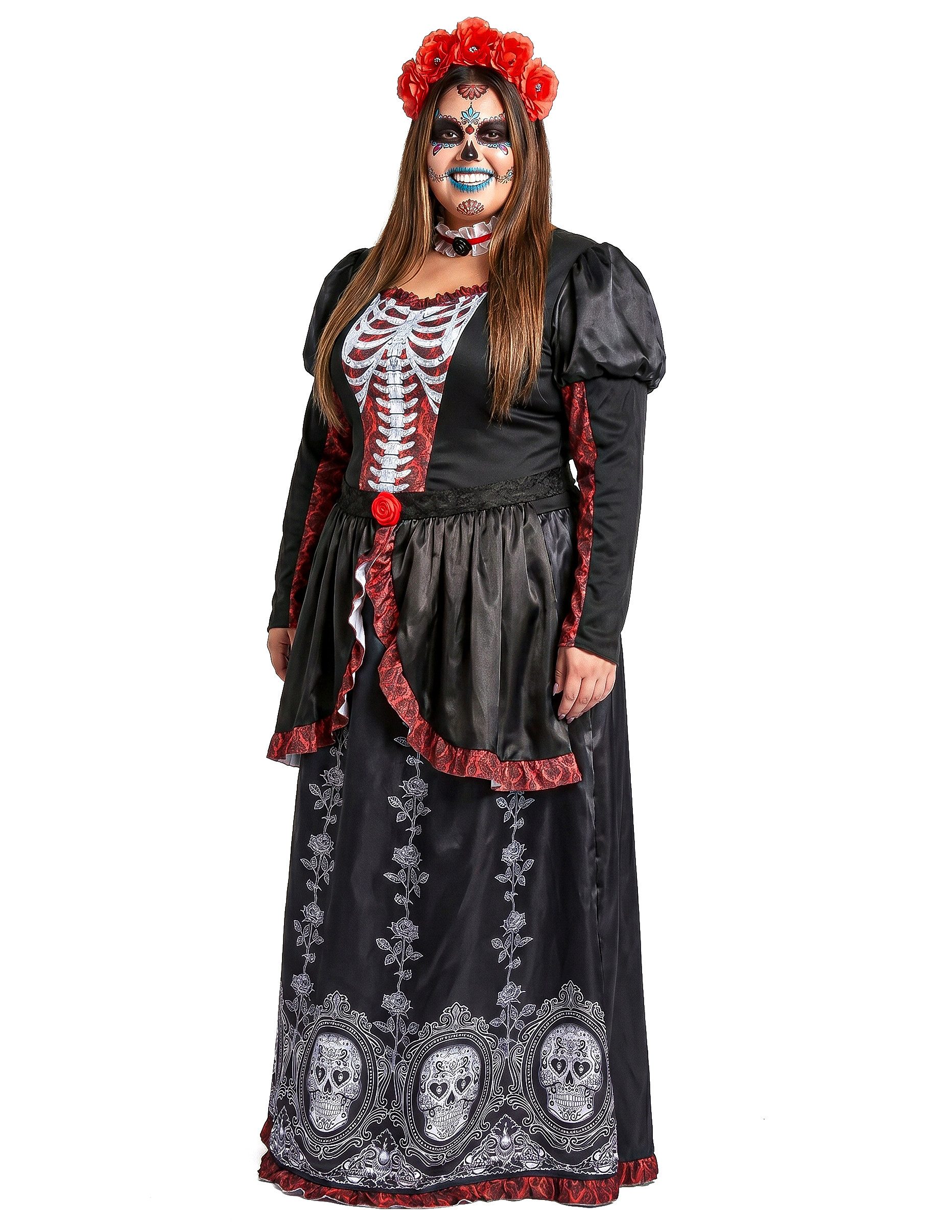 JADEO Kostüm Dia de los muertos Damenkostüm Plus Size für Frauen schwarz-rot