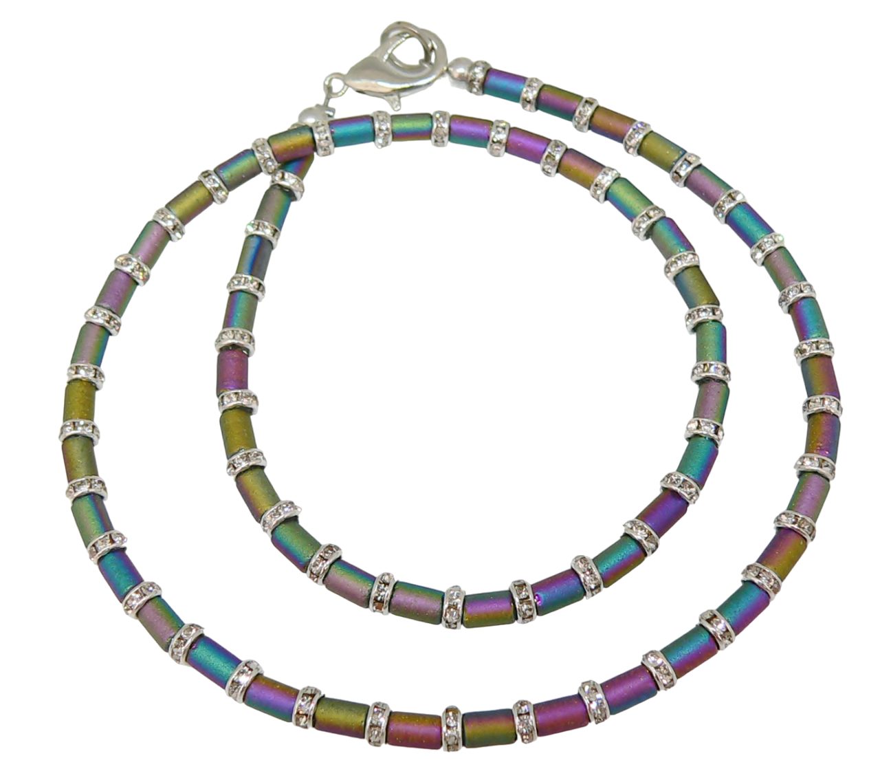 Collier 328d Halskette Glaswalzen diamantisiert multicolor matt Strass