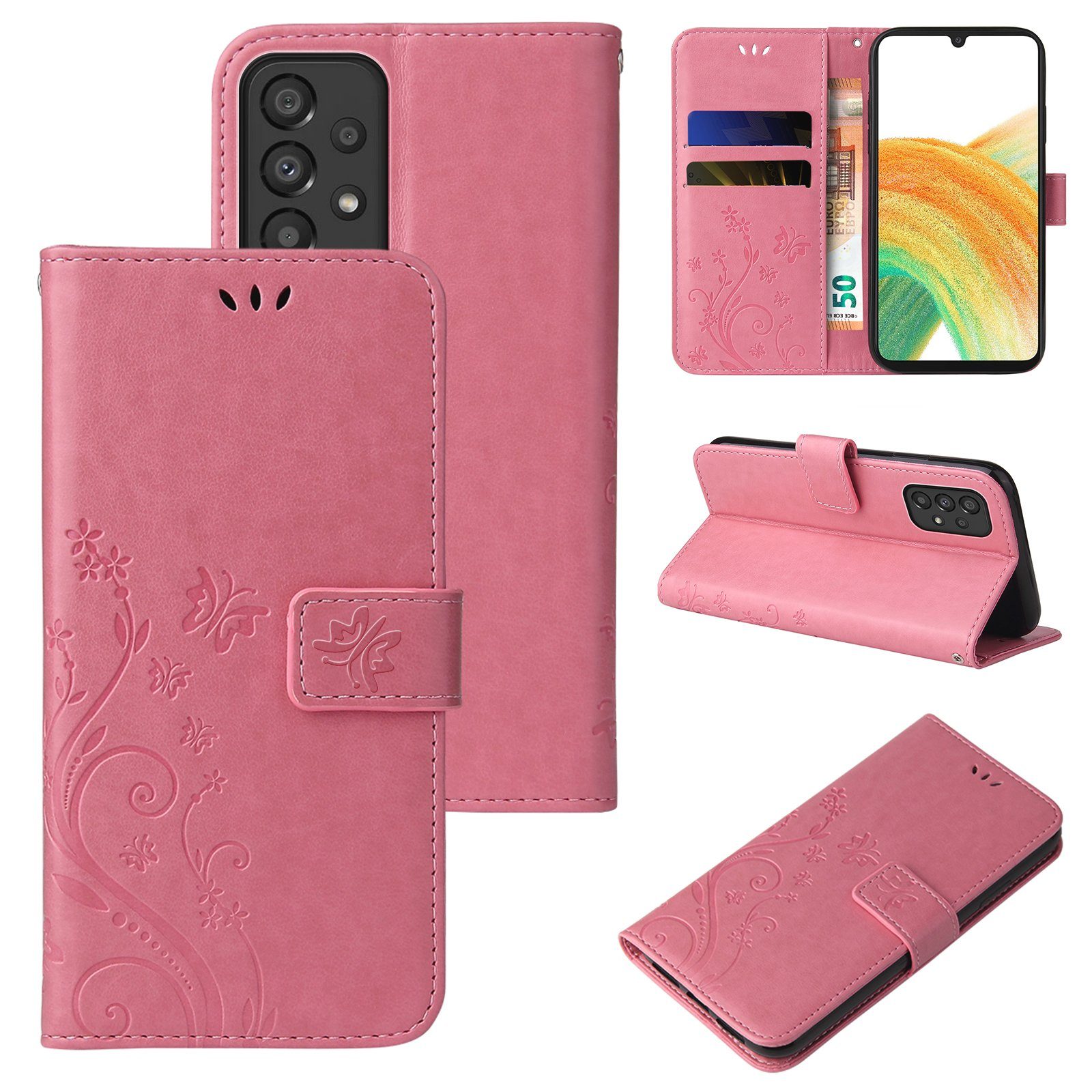 Tec-Expert Handyhülle Cover Tasche Hülle für Samsung Galaxy A33 5G 6,4 Zoll, Klapphülle Case mit Kartenfach Fliphülle aufstellbar, Motiv Blumen