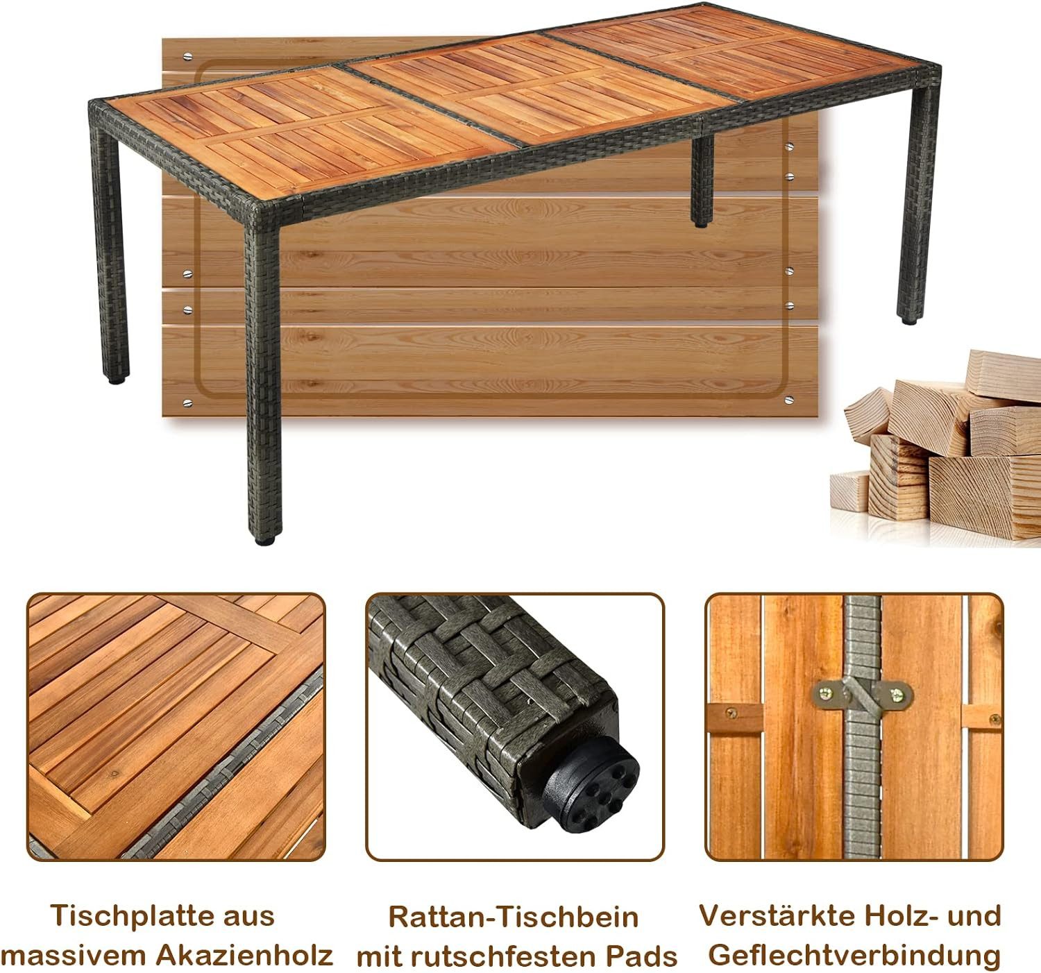 COSTWAY Garten-Essgruppe 9 TLG. Rattan, 8 Personen, Tisch & 8 Stühle, mit Kissen