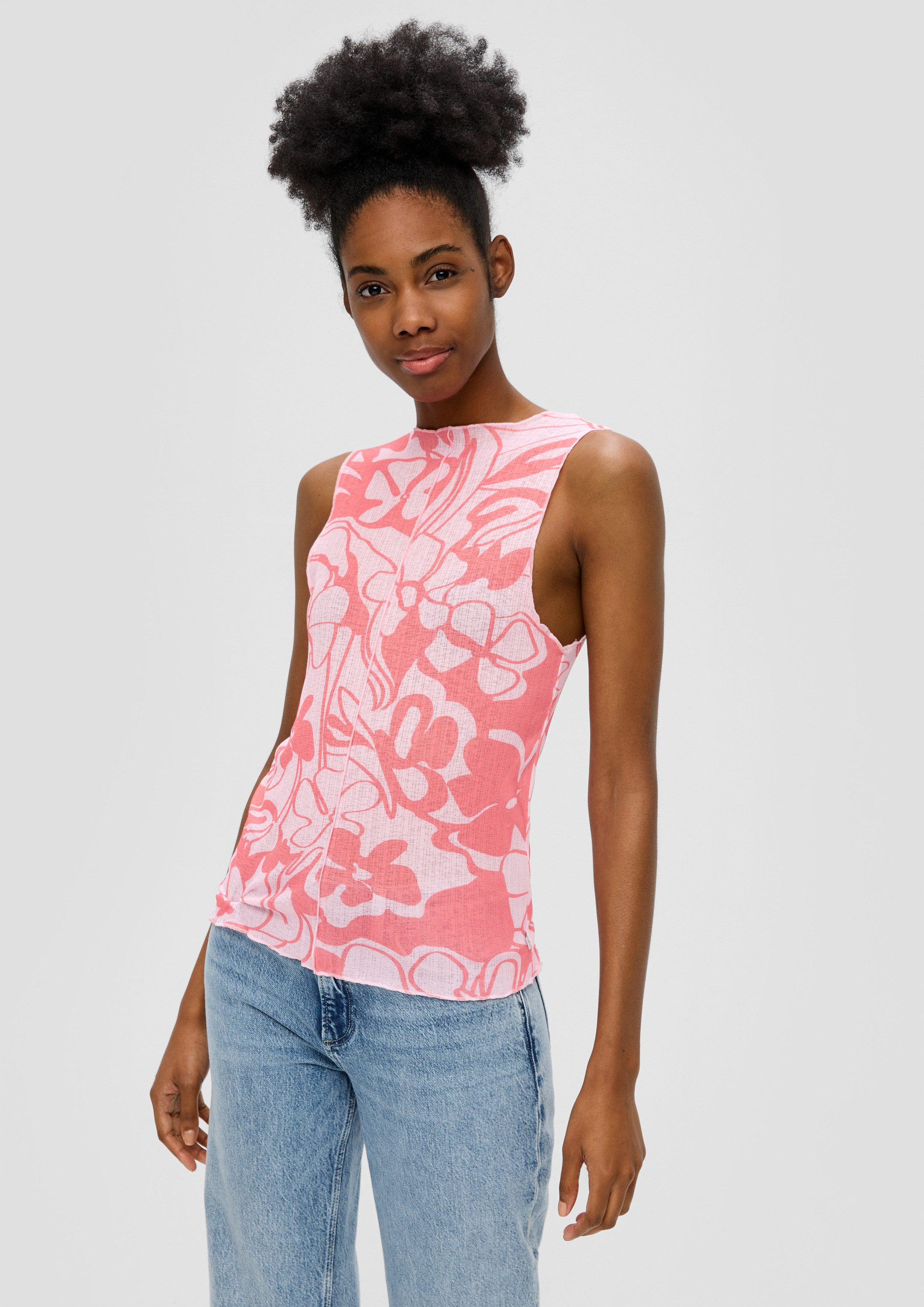 QS Muskelshirt T-Shirt Semitransparentes Top aus Mesh