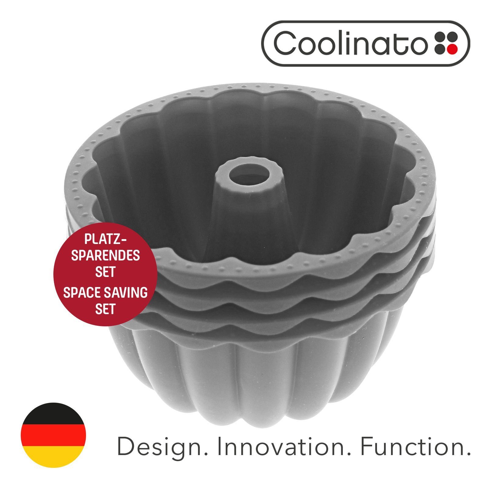 Coolinato Backform Coolinato Silikon Dessert Backformen Set 4tlg. GRAU, inkl. Rezepte, (4-tlg)