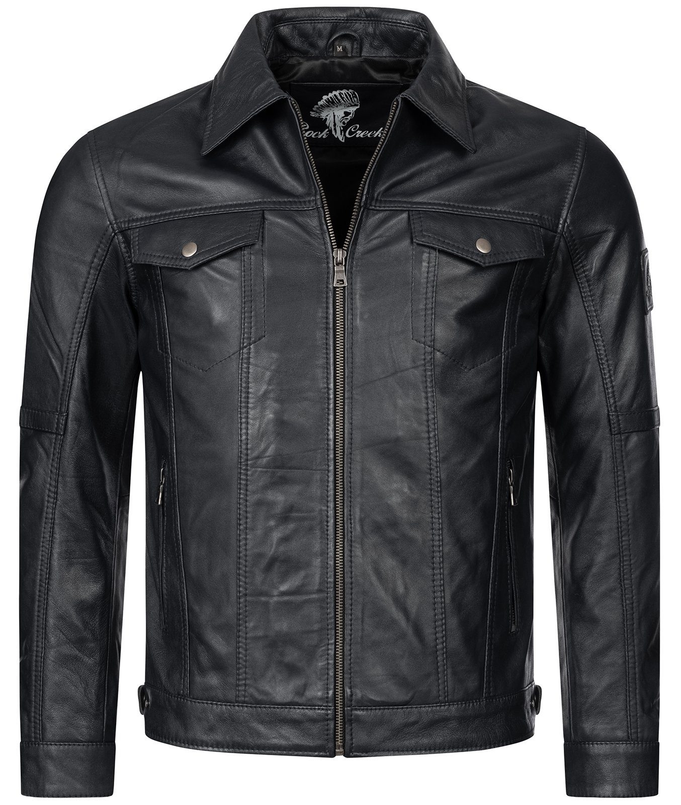 Lederjacke Herren H-296 Rock Lederjacke Schwarz Creek