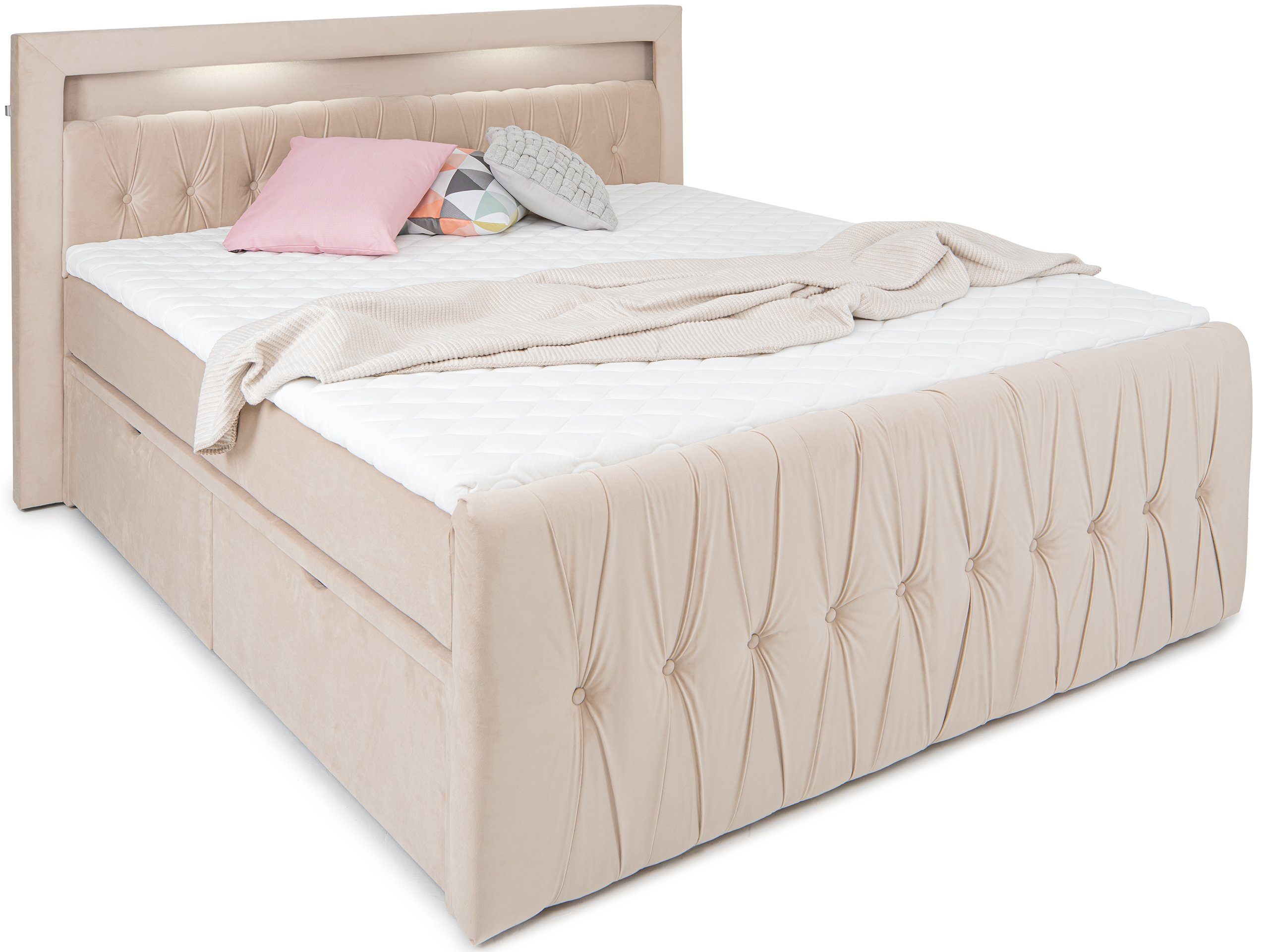 wonello Boxspringbett Valencia, mit LED-Beleuchtung und günstig online kaufen