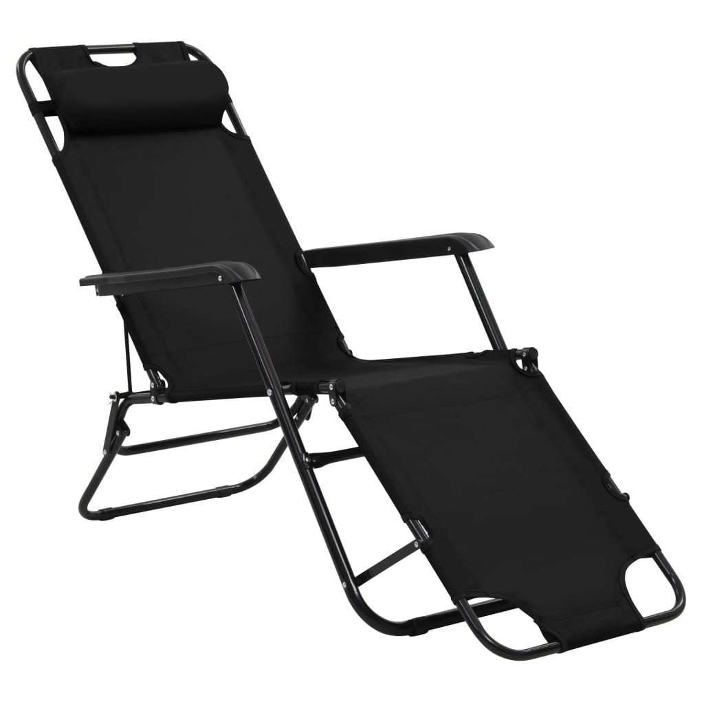 vidaXL Gartenlounge-Sessel 120 kg Klappbare Sonnenliegen 2 Stk mit Fußablage Schwarz