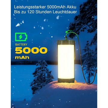 LANOR Gartenstrahler Camping-Laterne, LED-Gartenlampe, 5000 mAh, mit 1200 lm, 3 Camping-Lichtmodi plus SOS, IP68 wasserdicht