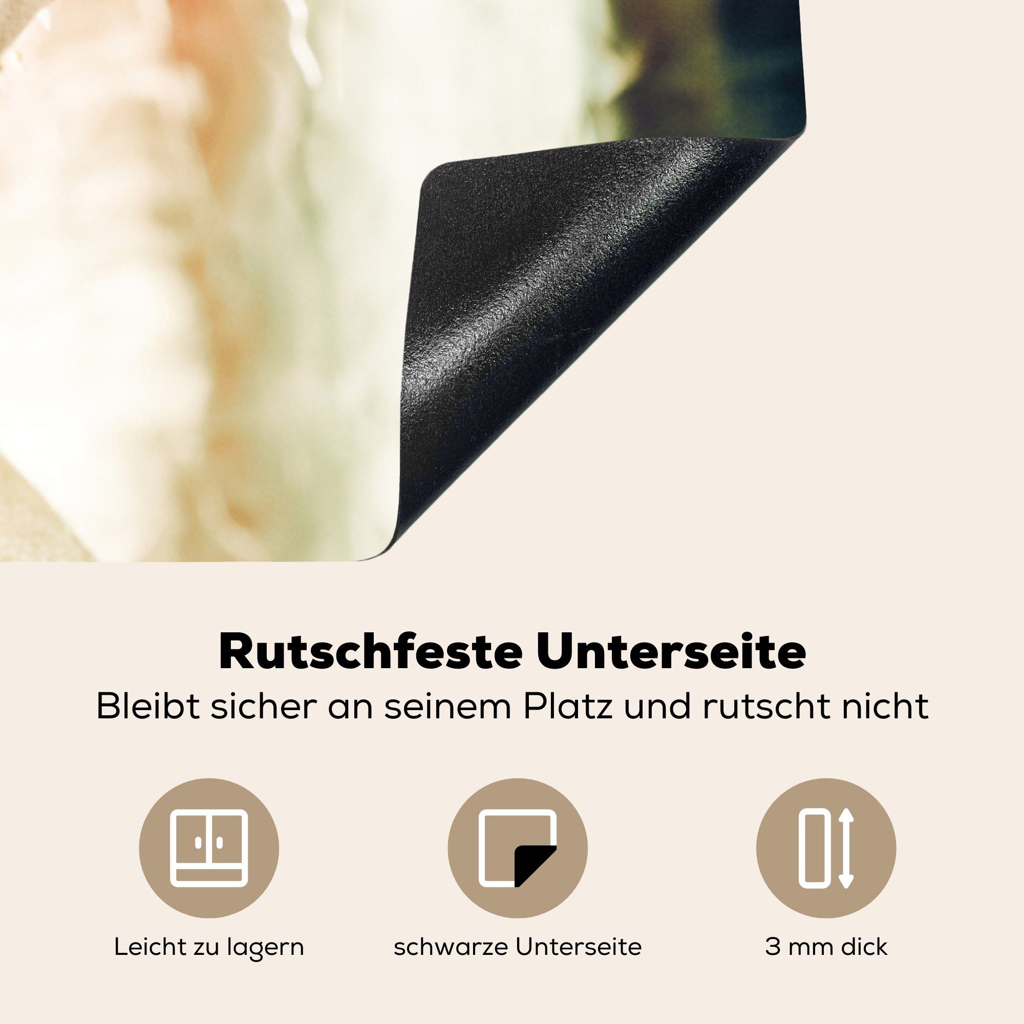 küche - MuchoWow - Arbeitsplatte (1 für Herdblende-/Abdeckplatte Gold 78x78 Weiß, tlg), cm, Frau Vinyl, Ceranfeldabdeckung,