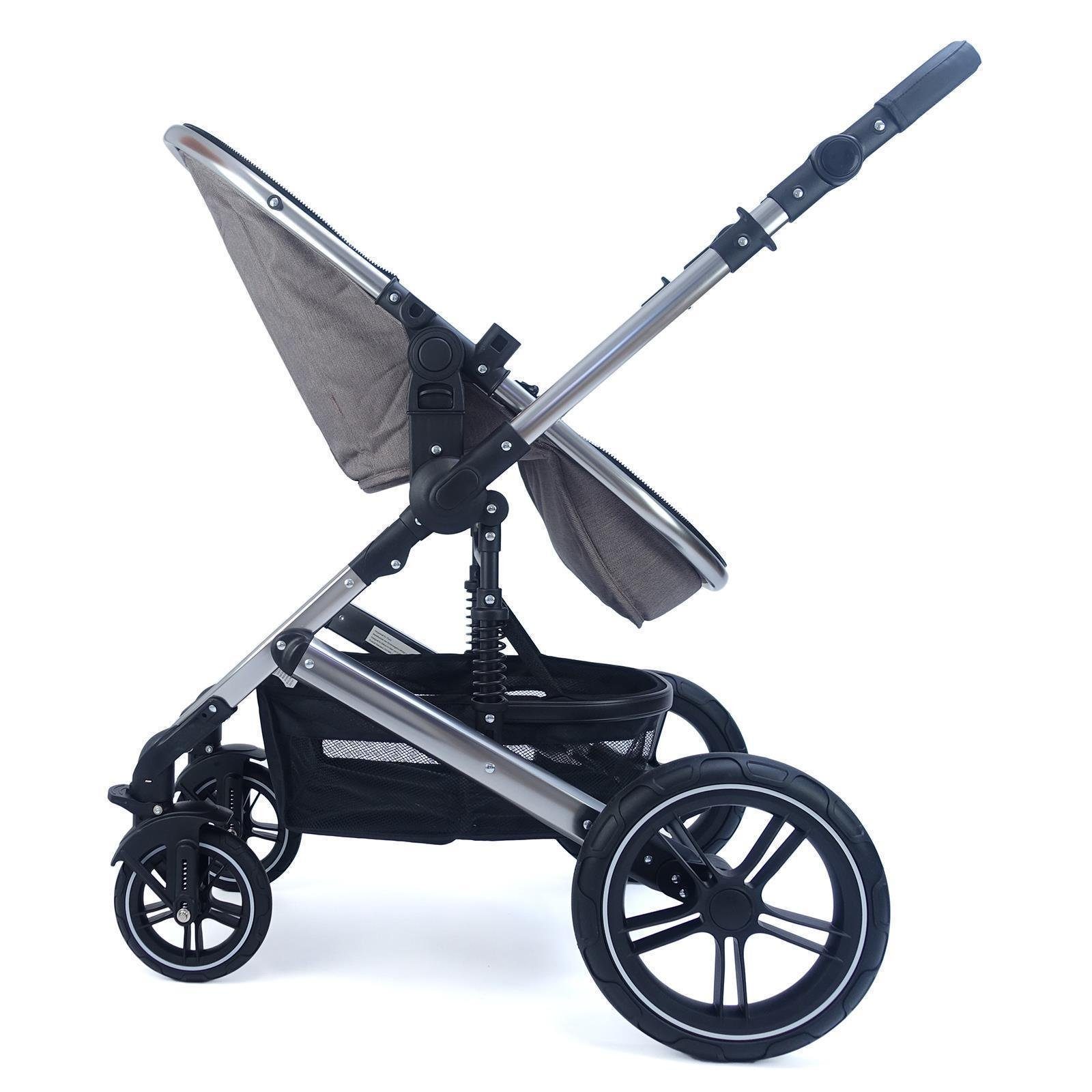 Pixini Kombi-Kinderwagen Pixini Neyla Gestell Kinderwagen chromfarbigem mit braun