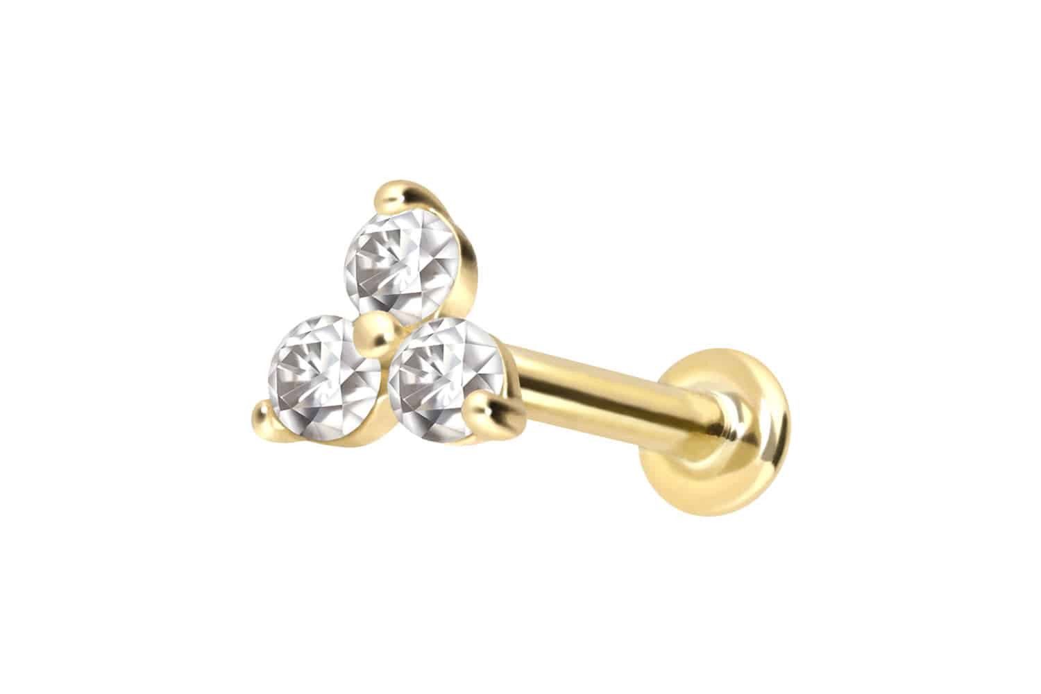 PIERCINGLINE Piercing-Set 14 Karat Gold Labret mit Innengewinde MOISSANIT-BLUME (Labrets, 1-tlg)