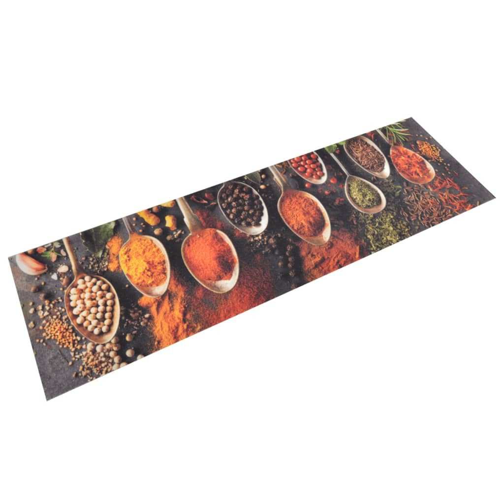 furnicato Teppich Küchenläufer Löffel & Gewürze 150 x 45 cm Samt, Latex rutschfest, 45 x 150 cm, Maschinenwaschbare Teppichmatte, leicht aufrollbar und rutschfest