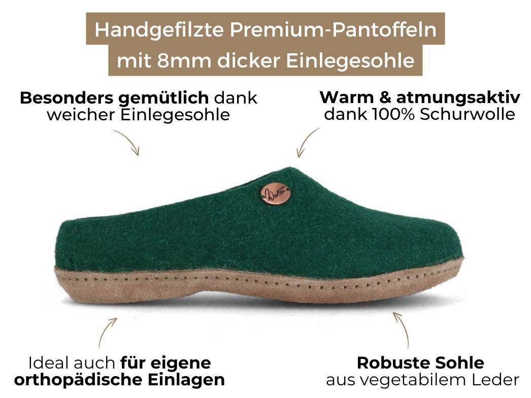 WoolFit handgefilzte Pantoffeln für Damen und Herren aus 100% Wolle Hausschuh ideal für eigene Einlagen