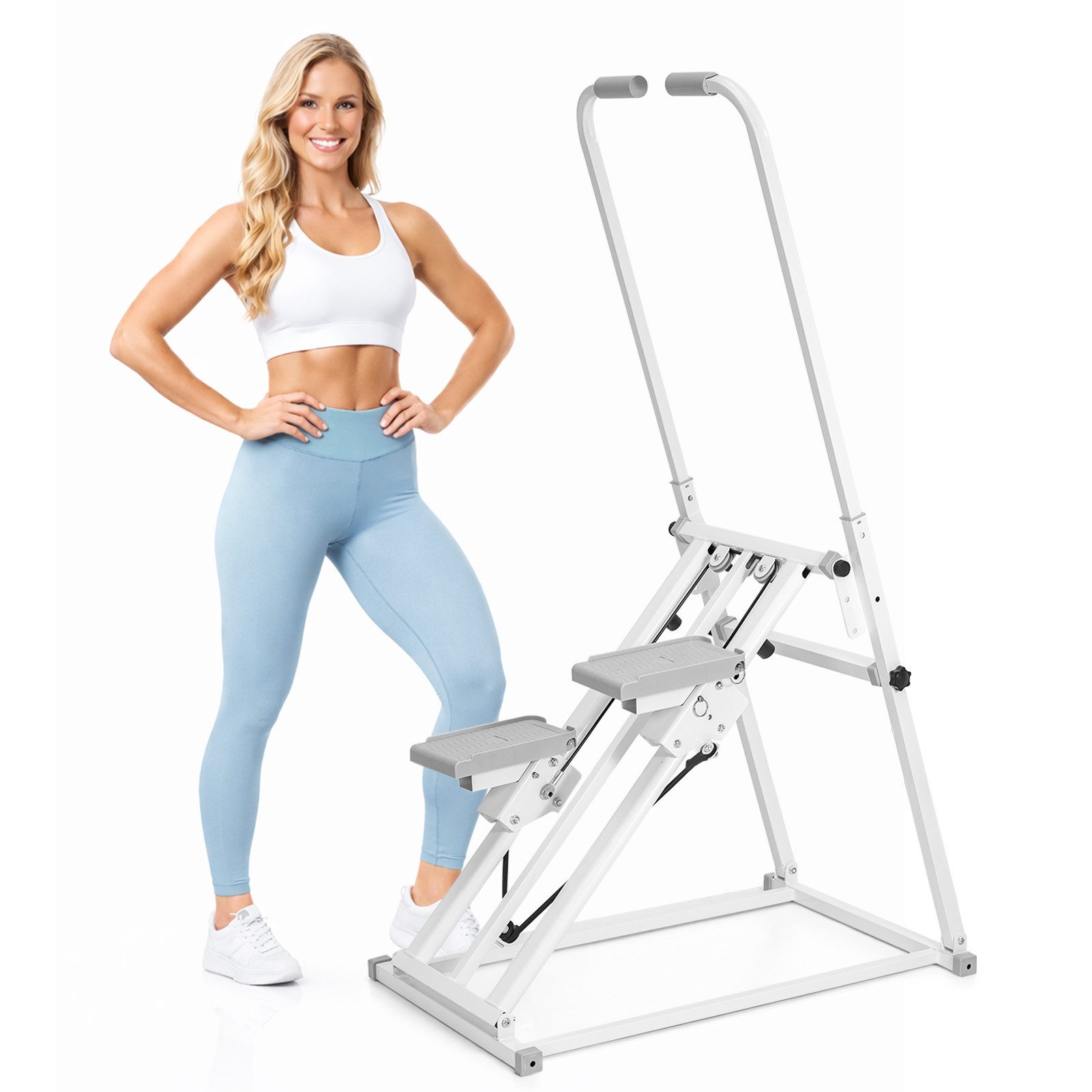 Youyijia Stepper Klappbarer Fitness Stepper für Zuhause, Treppensteiger Weiß Grau