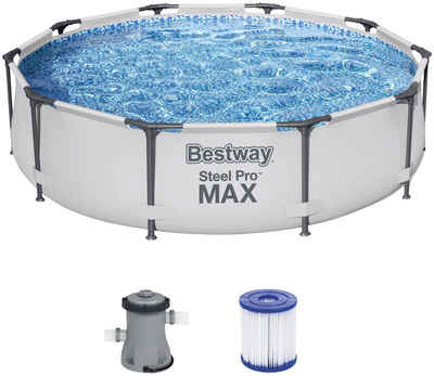 Bestway Pool Steel ProMAX Pool 305x76 (Set, 3-tlg), ØxH: 305x76 cm, mit Kartuschenfilterpumpe