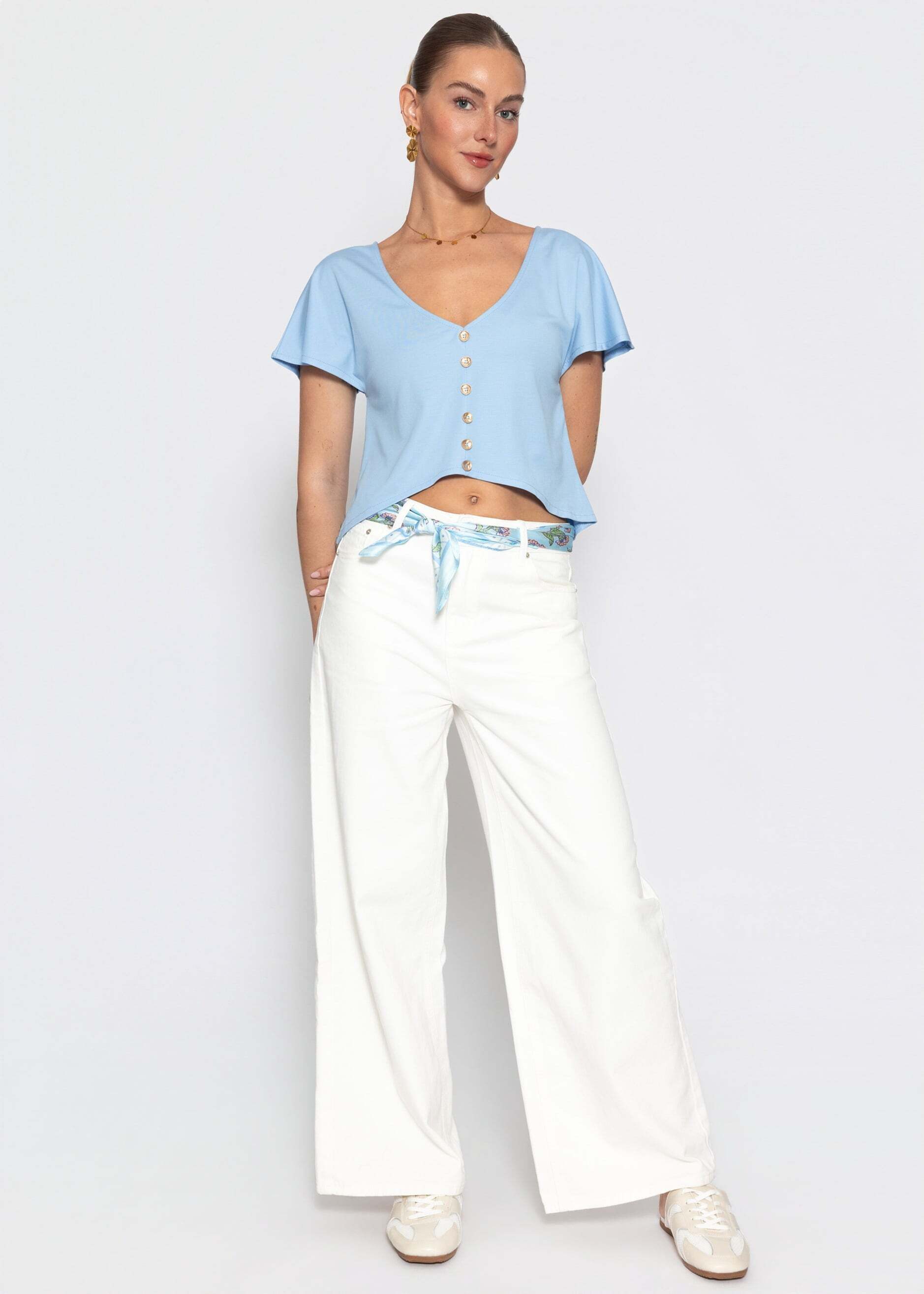 SASSYCLASSY Trägertop Crop Shirt mit Flügelärmel für Damen