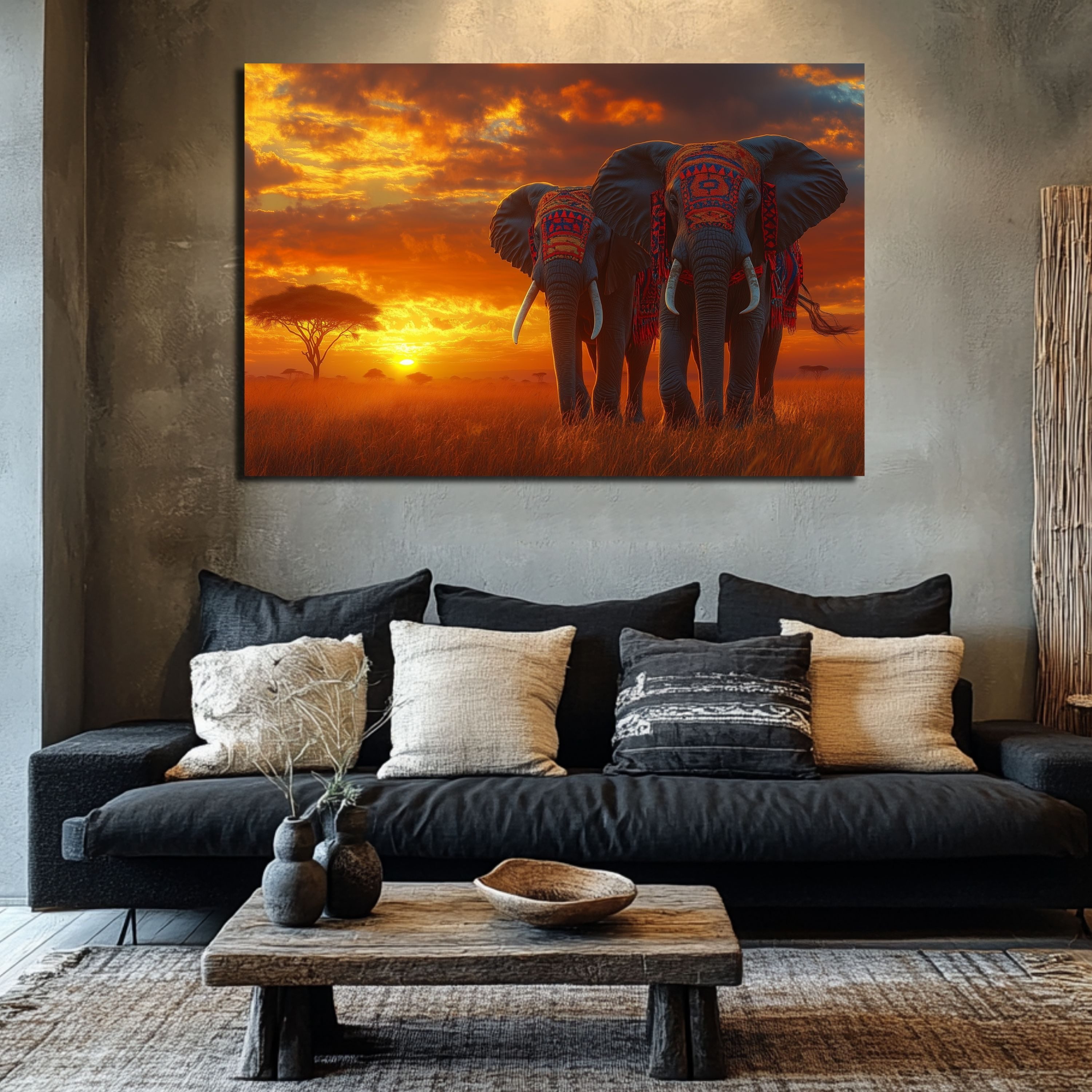 DARO Design Leinwandbild Modern Abstrakt Wandbilder XXL Wandbild Wand Deko Leinwand Bilder, (Elefanten - Bild groß Wohnzimmer Schlafzimmer Küche Esszimmer Einteilig Querformat Fotodruck Leinwände Wanddeko Abstrakte Kunst Boho), 30x20cm