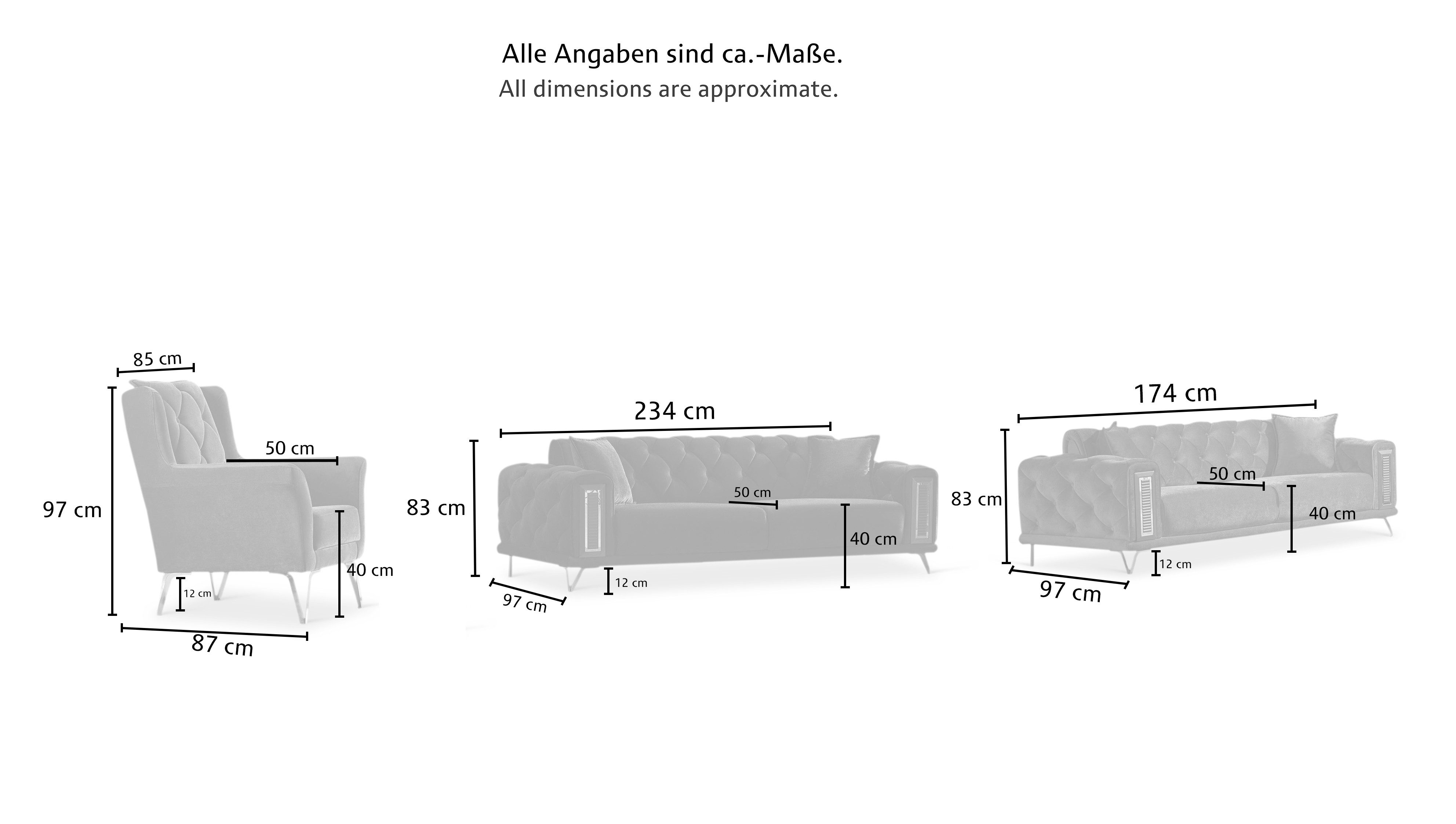 Palms-Store Sofa Set Celine aus schwarzem Samt mit Knopfheftung, 3-Sitzer m günstig online kaufen
