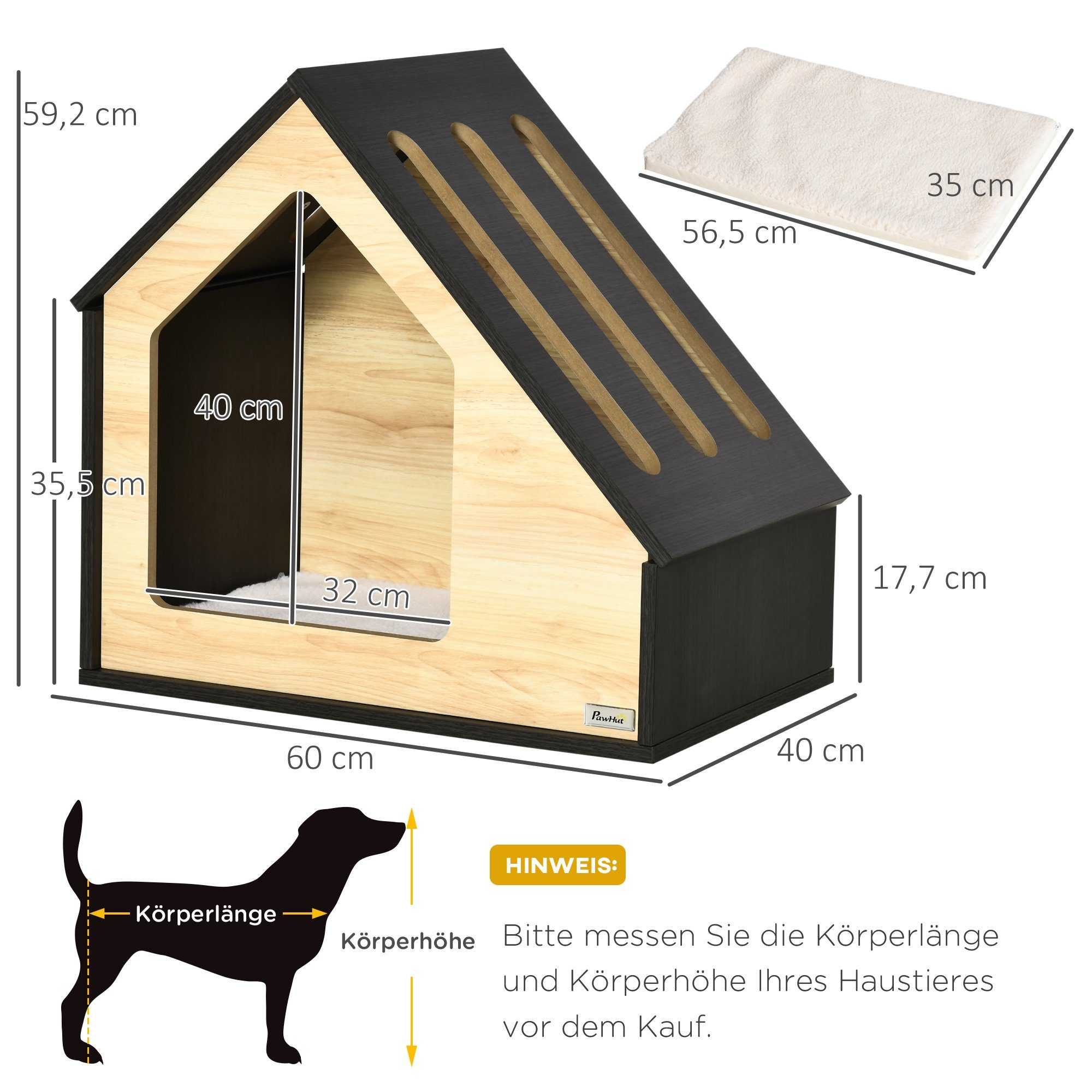 PawHut Hundehütte Hundeschlafplatz mit Kissen, Kaffee-Braun 60 x 40 x 59.2 cm
