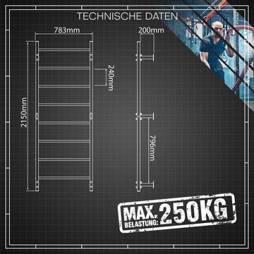 K-SPORT Kraftstation Sprossenwand mit 8 Sprossen, (Kletterwand zur Wandmontage, Hangelleiter zur Deckenmontage), Made in EU!