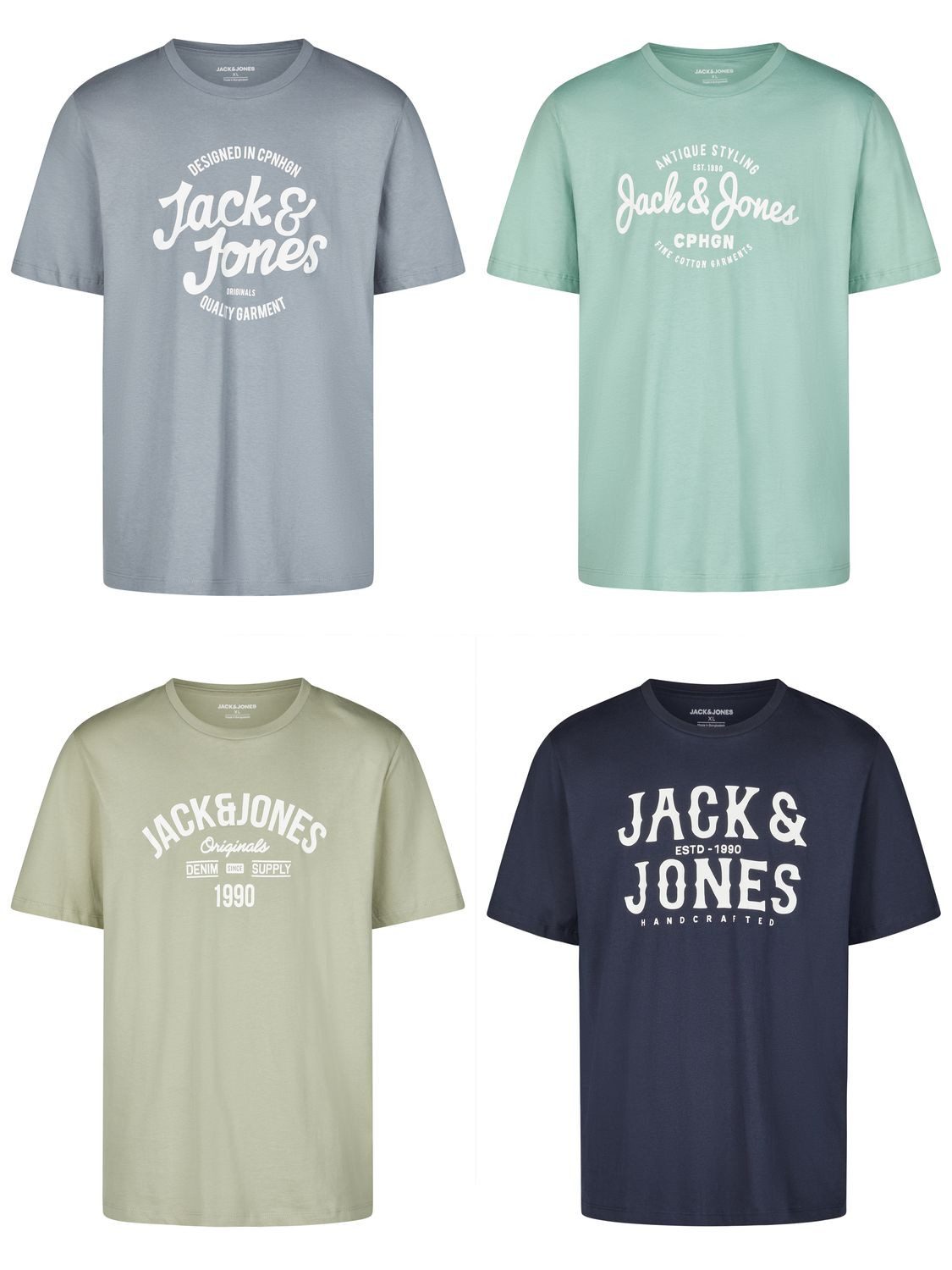 Jack & Jones T-Shirt Herren Logoprintshirt JJLINO Regualar Fit (4-tlg) Kurzarm Tee Shirt mit Rundhalsausschnitt aus 100% Baumwolle