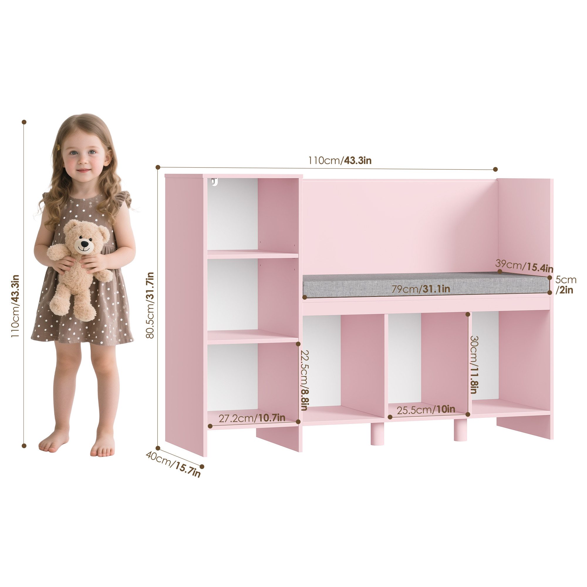 HOMECHO Spielzeugtruhe, Bücherregal Kinder mit Kissen und 6 Ablagefächern W günstig online kaufen