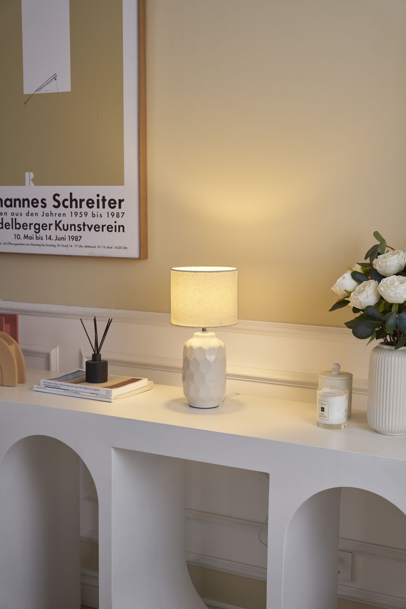 Pauleen Tischleuchte Charming Sparkle max.20W Crème Stoff/Keramik, ohne Leu günstig online kaufen