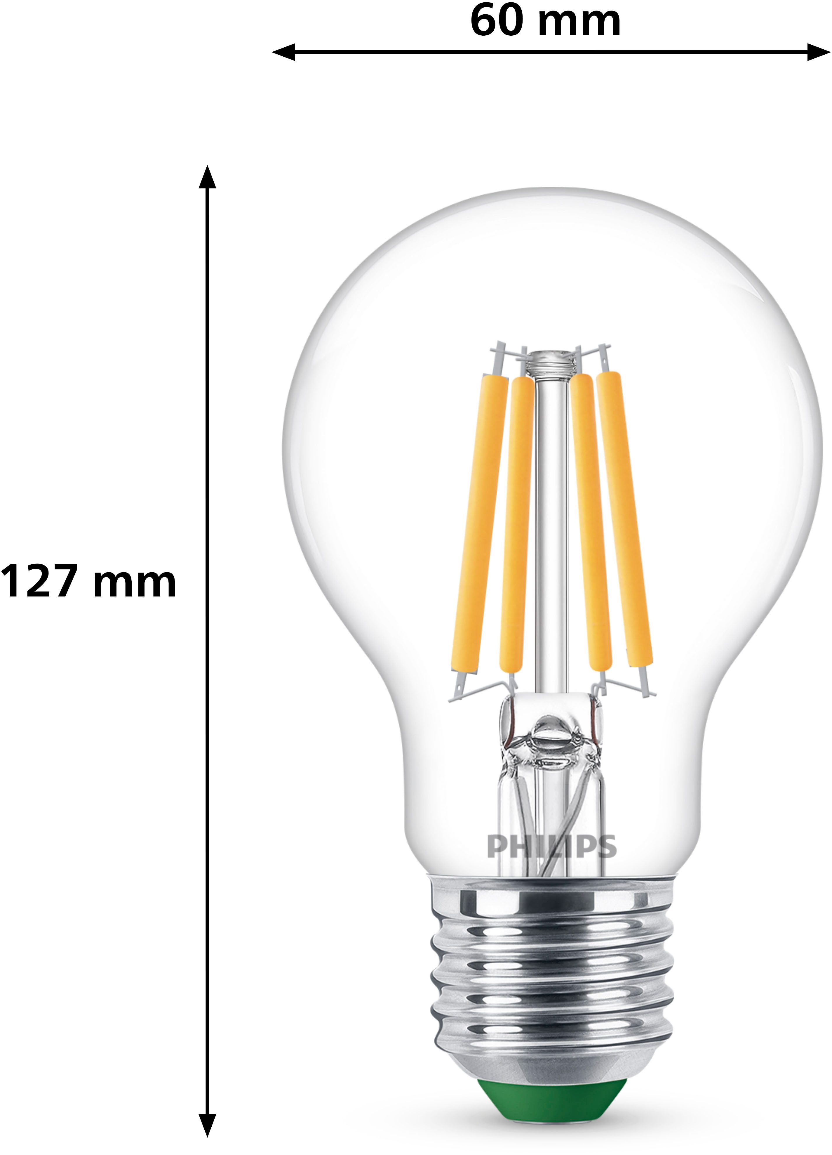 Philips LED-Leuchtmittel Ultra Efficient 60W A60 2700K, E27, 3 St., Warmweiß