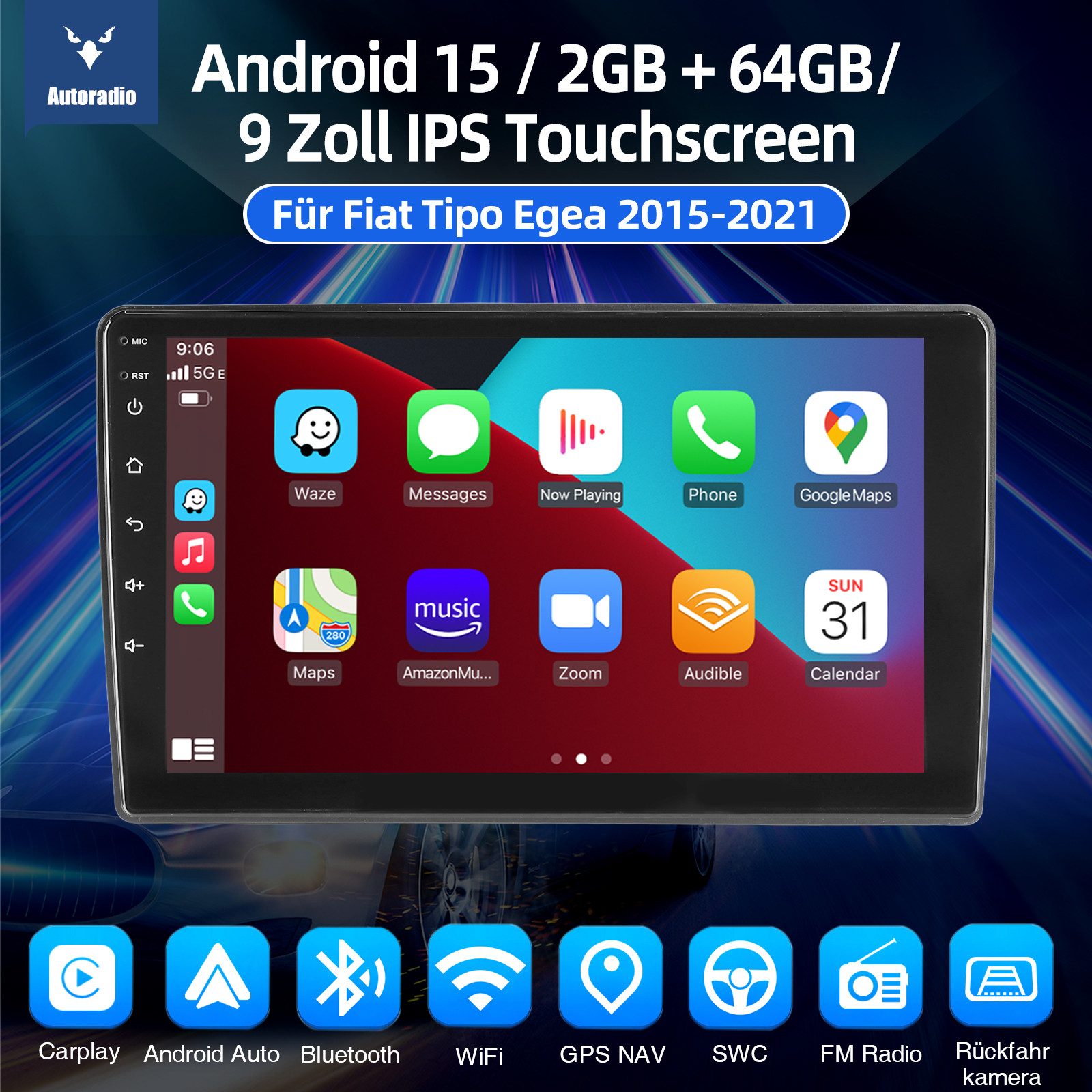 ESSGOO DAB+ Autoradio Für Fiat Tipo Egea 2015-2021 Android 15 Carplay GPS RDS Autoradio (RDS, 4+64GB(optional), Digitalradio (DAB), FM, AM, Carplay Android Auto Bluetooth EQ USB GPS Navi WIFI Touchscreen)