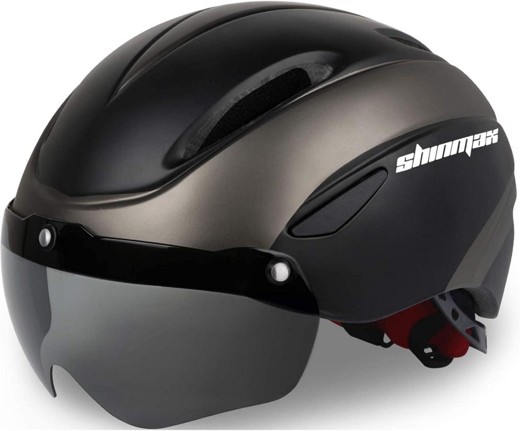 Fahrradhelm Fahrradhelm Herren Damen mit Visier Schutzbrille abnehmbar Schwarz